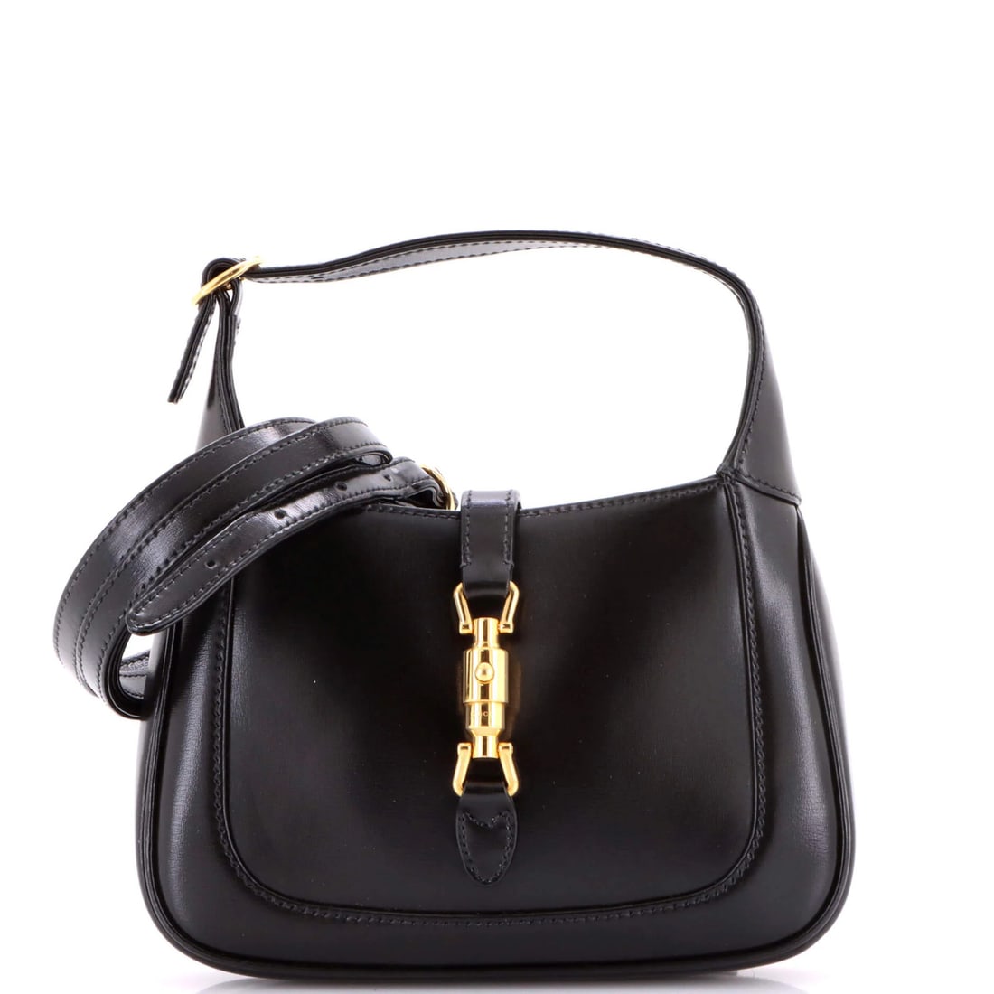 Hobo Leather Mini Gucci Jackie 1961: Hobo Leather Mini Gucci Jackie 1961 The Hobo Leather Mini Gucci Jackie 1961 features a classic black leather exterior with a timeless design, measuring 5" in height and 7.5" in width. This mini