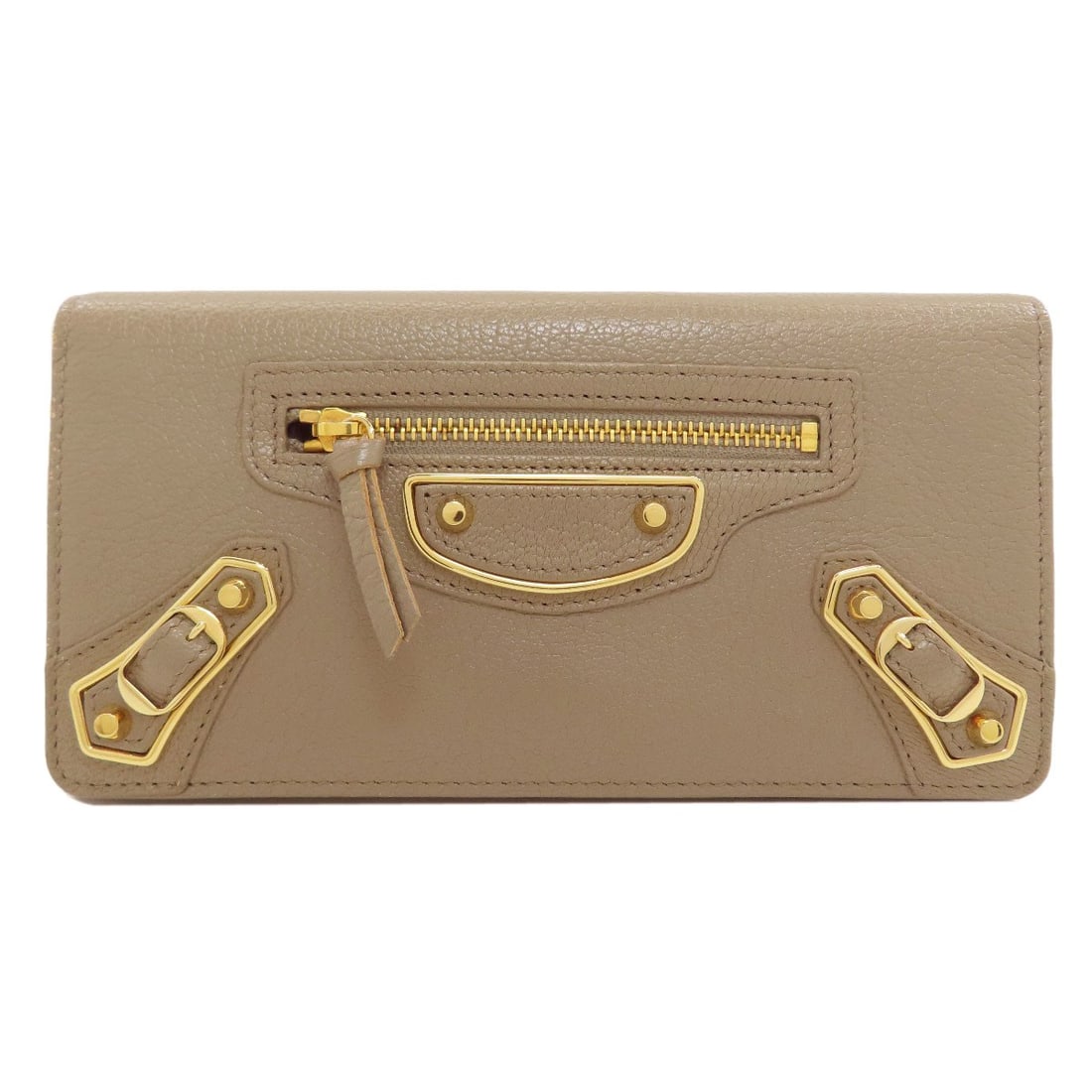 Manny Long Wallet With Coin Edge Metallic Classic Balenciaga: Manny Long Wallet With Coin Edge Metallic Classic Balenciaga Gray leather long wallet with a classic design, featuring a coin edge metallic finish. This stylish accessory boasts a simple yet elegant