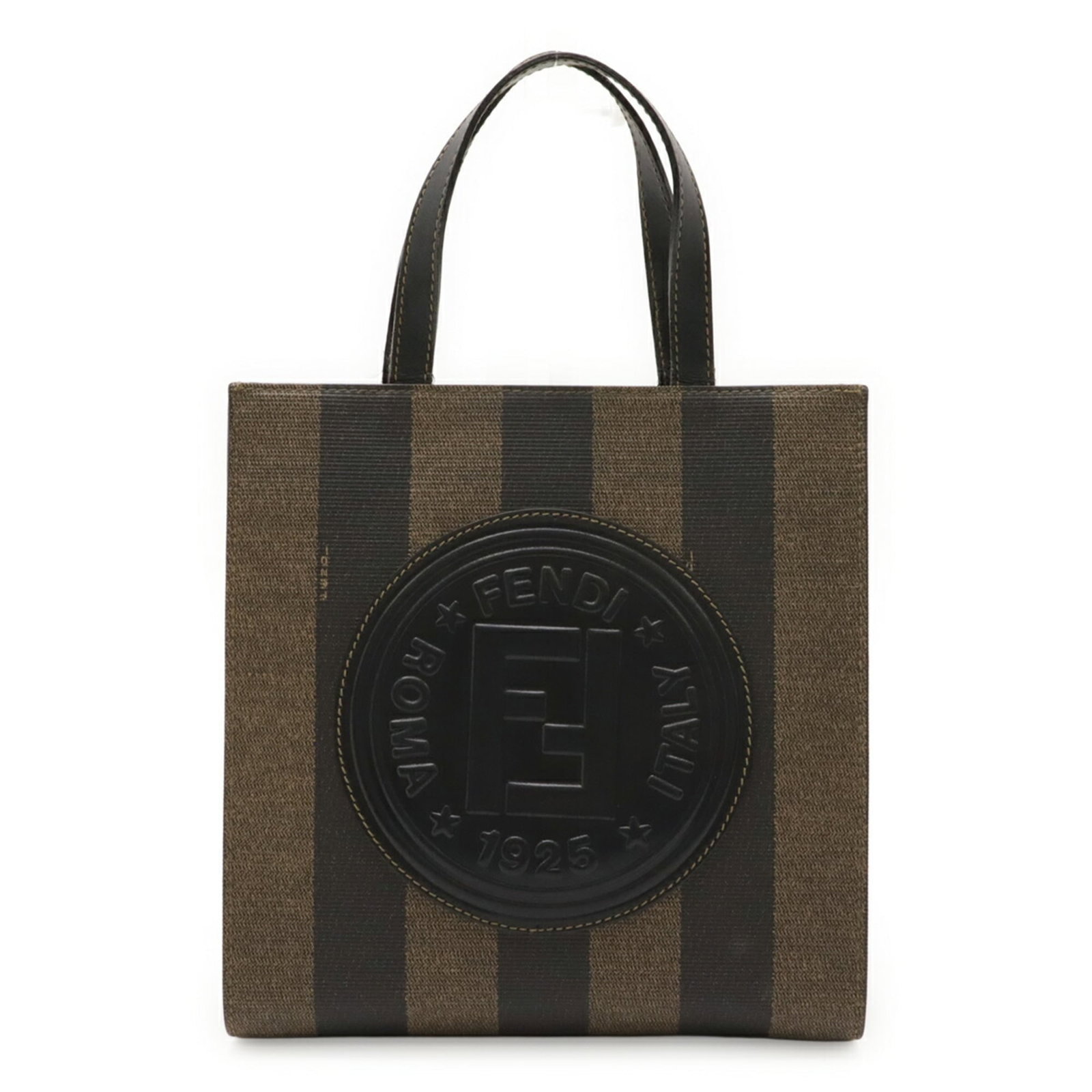 Handbag Fendi Pvc: Handbag Fendi Pvc This khaki brown Fendi handbag is made from PVC, featuring a classic design with a shoulder strap. Measuring 21cm x 20cm x 5cm, it offers a stylish and compact size. The bag's