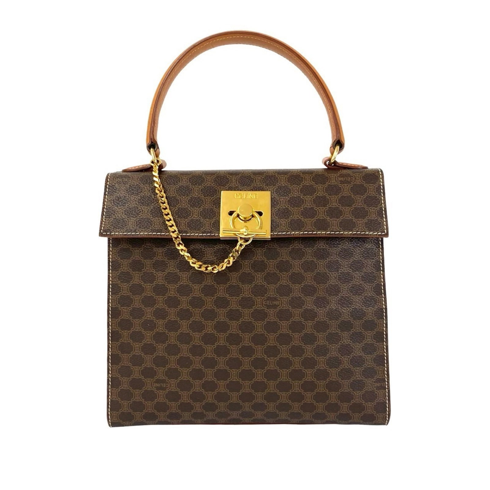 Leather Pvc Handbag Celine: Leather Pvc Handbag Celine The Celine leather PVC handbag boasts a timeless design with a rich brown color and sleek dimensions, measuring 21cm x 23cm x 9cm. Its unique blend of premium materials