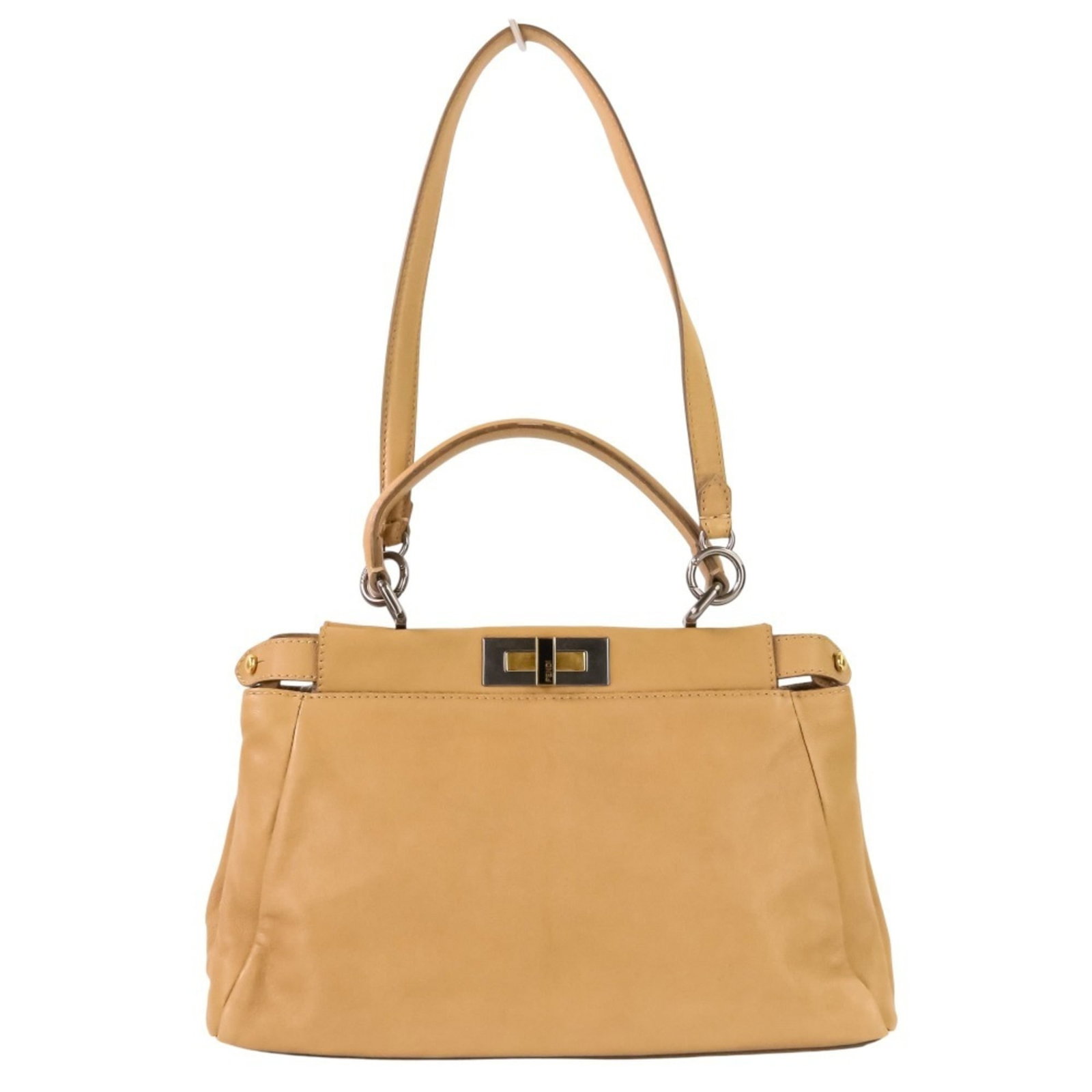 Fendi Handbag Shoulder: Fendi Handbag Shoulder The Fendi Peekaboo Shoulder Bag is a stylish and elegant accessory, boasting a classic beige and brown color combination. Measuring 21cm x 34cm x 6.5cm, this shoulder bag featur