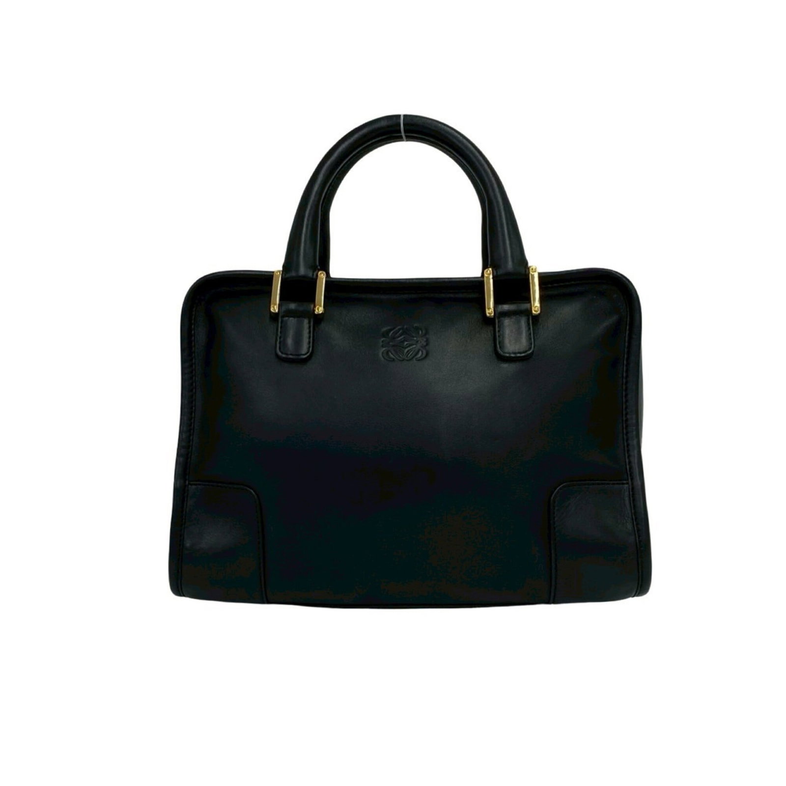 Boston Leather Handbag Bag Loewe: Boston Leather Handbag Bag Loewe Black leather Boston bag from Loewe, measuring 18cm x 27cm x 12cm. This classic design features high-quality leather construction and a timeless silhouette. Item