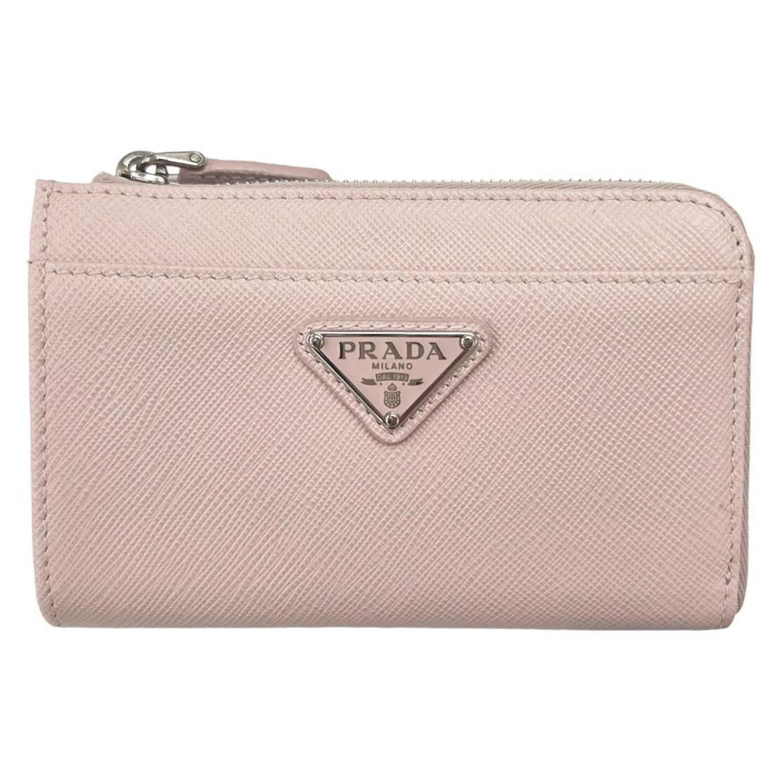 Coin purse case leather: Coin purse case leather Saffiano leather coin purse case in light pink, featuring a zipper closure and a compact size of 8cm x 13cm x 2cm. This stylish accessory is made from high-quality, durable lea