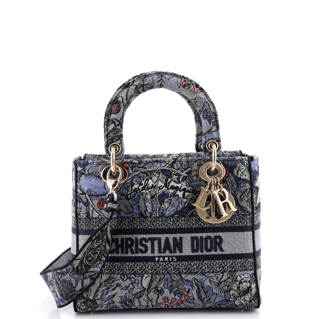 Lady D-Lite Bag Embroidered Canvas Christian Dior Medium: Lady D-Lite Bag Embroidered Canvas Christian Dior Medium The Lady D-Lite Bag Embroidered Canvas Christian Dior Medium boasts a stunning blue canvas exterior with a subtle embroidered design, complemen