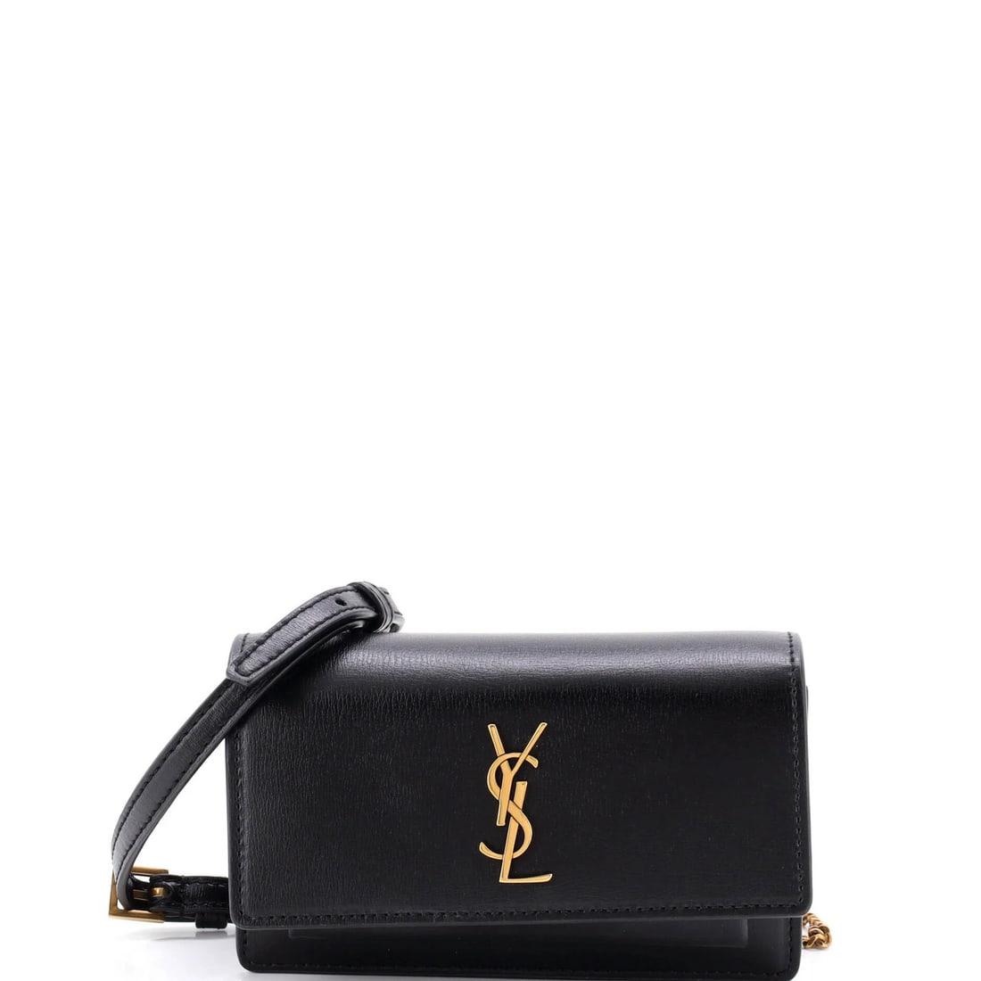 Leather Baby Belt Bag Sunset Saint: Leather Baby Belt Bag Sunset Saint This Saint Laurent Leather Baby Belt Bag features a sleek black exterior with gold hardware, measuring 3.5" x 5" x 1.5". The bag bears a signature and has undergone