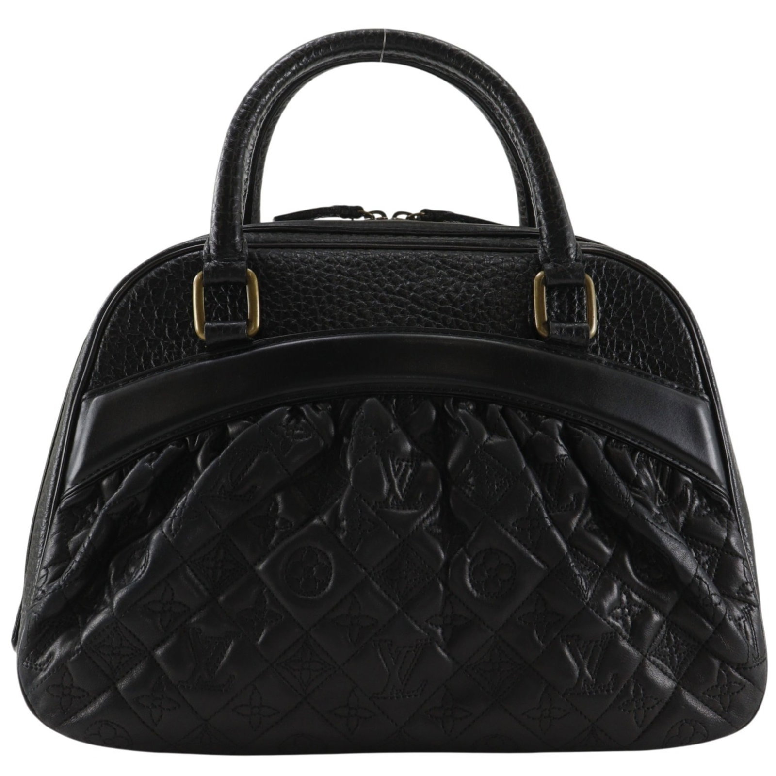 Louis Vuitton Handbag Monogram Leather: Louis Vuitton Handbag Monogram Leather Monogrammed luxury at its finest, this Louis Vuitton handbag boasts a sleek black and monogrammed design, crafted from high-quality lambskin leather. Measuring 2