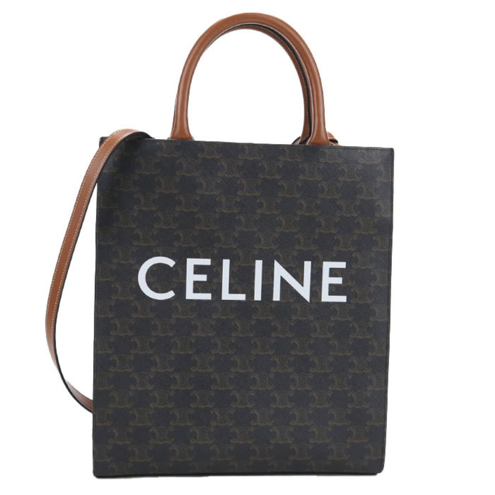 Celine Tote PVC: Celine Tote PVC The Celine Tote PVC is a stylish and durable handbag made from high-quality PVC material, featuring a classic brown color and gold hardware. Measuring 31cm x 28cm x 8cm, this compact