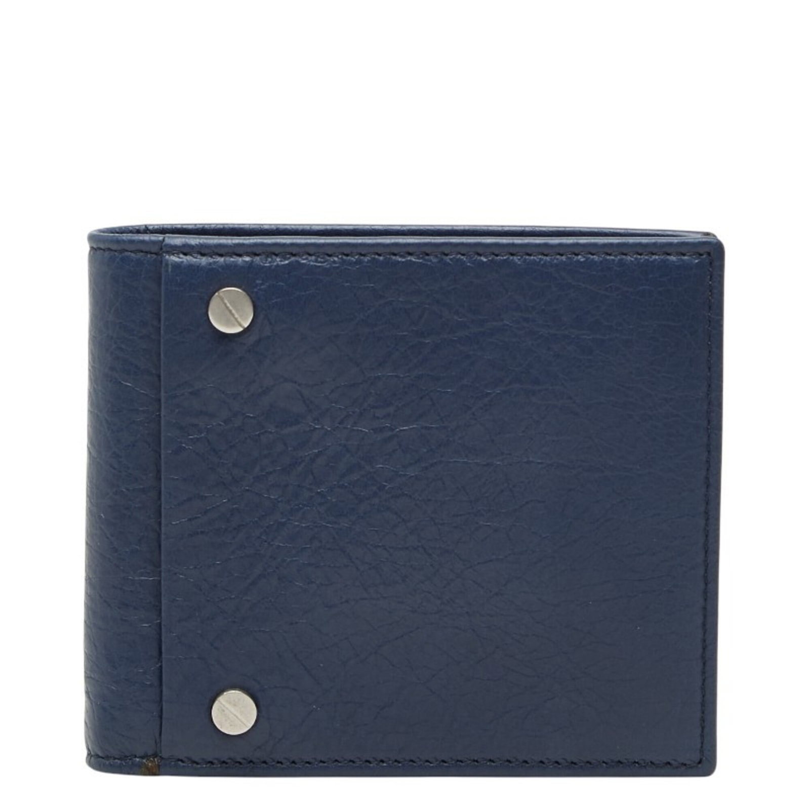 Balenciaga Wallet (Bi-Fold) Leather: Balenciaga Wallet (Bi-Fold) Leather Navy leather bi-fold wallet from Balenciaga, measuring 9.5cm x 11cm x 2.5cm. This leather wallet features a classic bi-fold design, perfect for everyday carry.