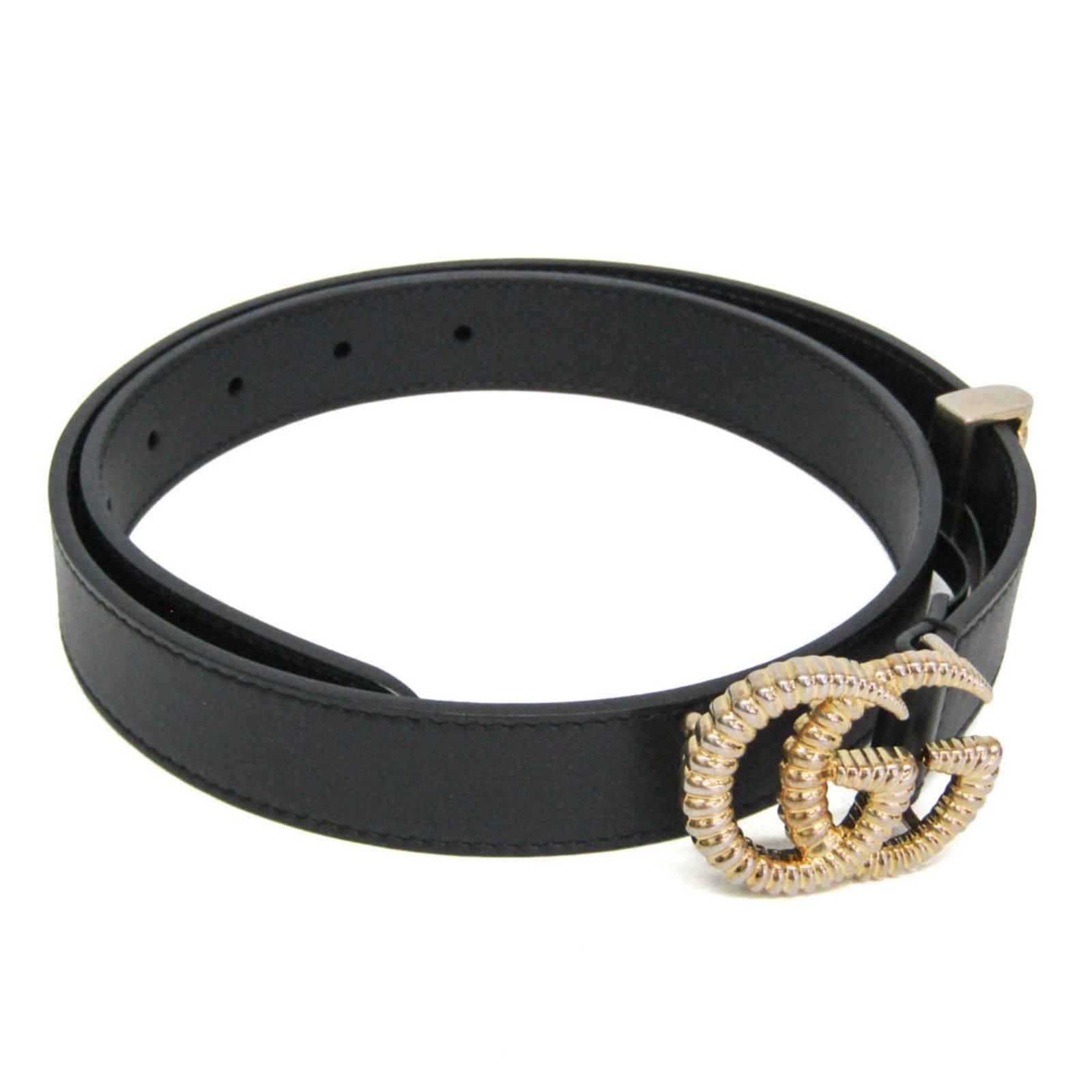 Standard Belt Gucci: Standard Belt Gucci The Gucci Torsion Double G belt boasts a sleek, all-black design with a metal buckle and adjustable 5-hole strap. Made from high-quality leather and metal, this standard belt measu
