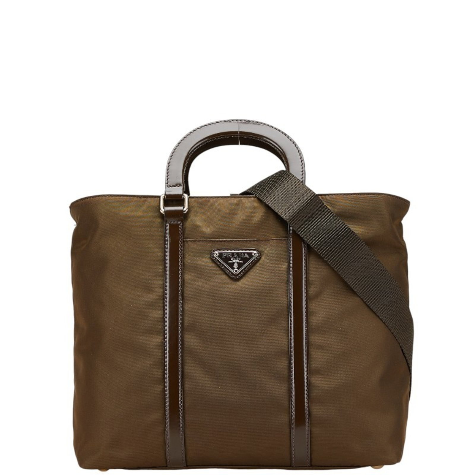 Handbag Nylon Leather Bag Prada Shoulder: Handbag Nylon Leather Bag Prada Shoulder Brown and Khaki Nylon Leather Prada Shoulder Bag. This Prada MPN BN1066 shoulder bag features a unique combination of nylon and leather materials, with a brown