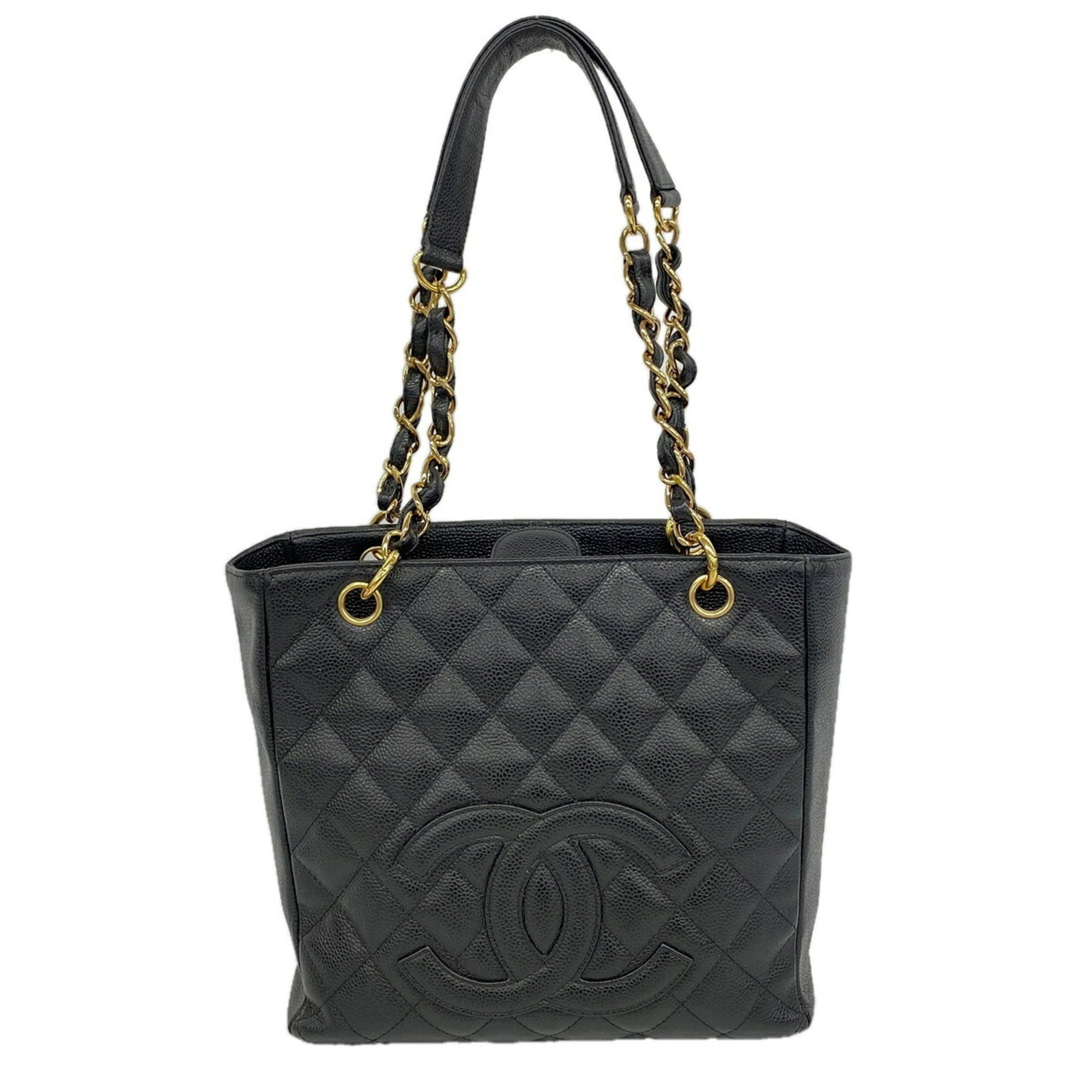 Calfskin Tote Bag Chanel: Calfskin Tote Bag Chanel Calfskin Tote Bag in Black with Gold Hardware. Made from high-quality Grained Calfskin, this classic tote bag features a timeless design with sleek gold hardware. Measuring