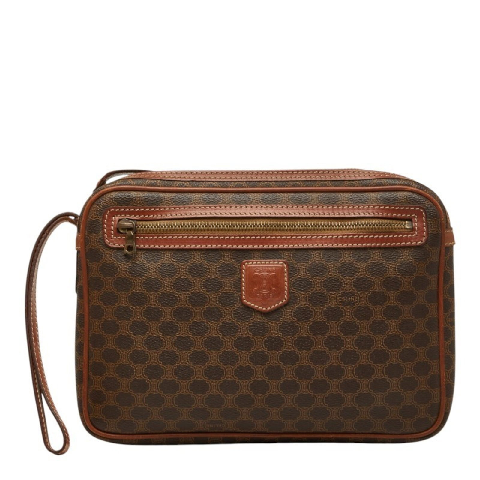 Clutch Bag Pvc Celine Leather: Clutch Bag Pvc Celine Leather This Celine clutch bag combines PVC and leather materials in a striking brown color. With its compact size and sleek design, it's a versatile accessory for any occasion.