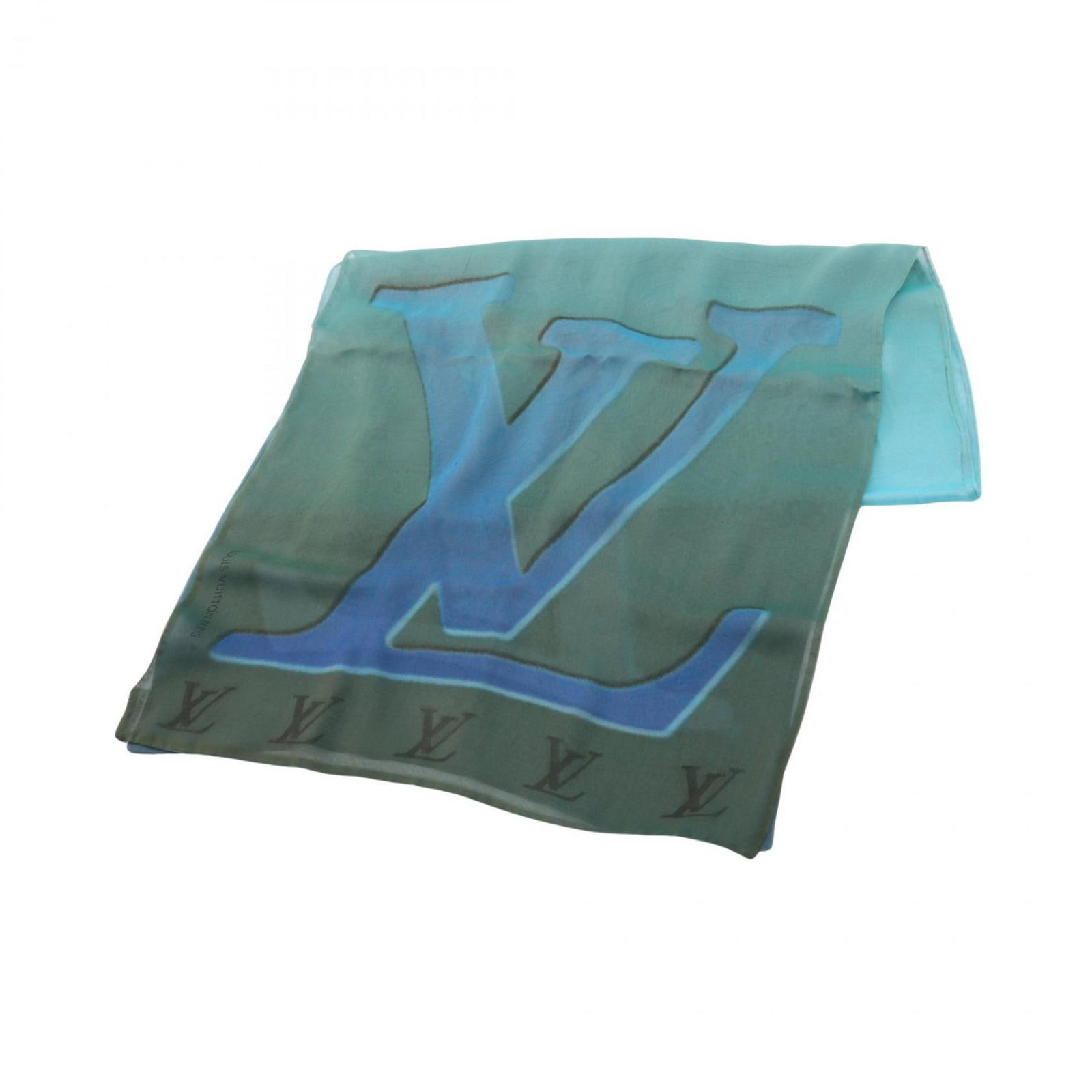 Silk Scarf Louis Vuitton: Silk Scarf Louis Vuitton Silk Scarf from Louis Vuitton, featuring a vibrant blue and green color combination, measures 1.58m x 46cm. Made from high-quality silk, this scarf boasts a classic design