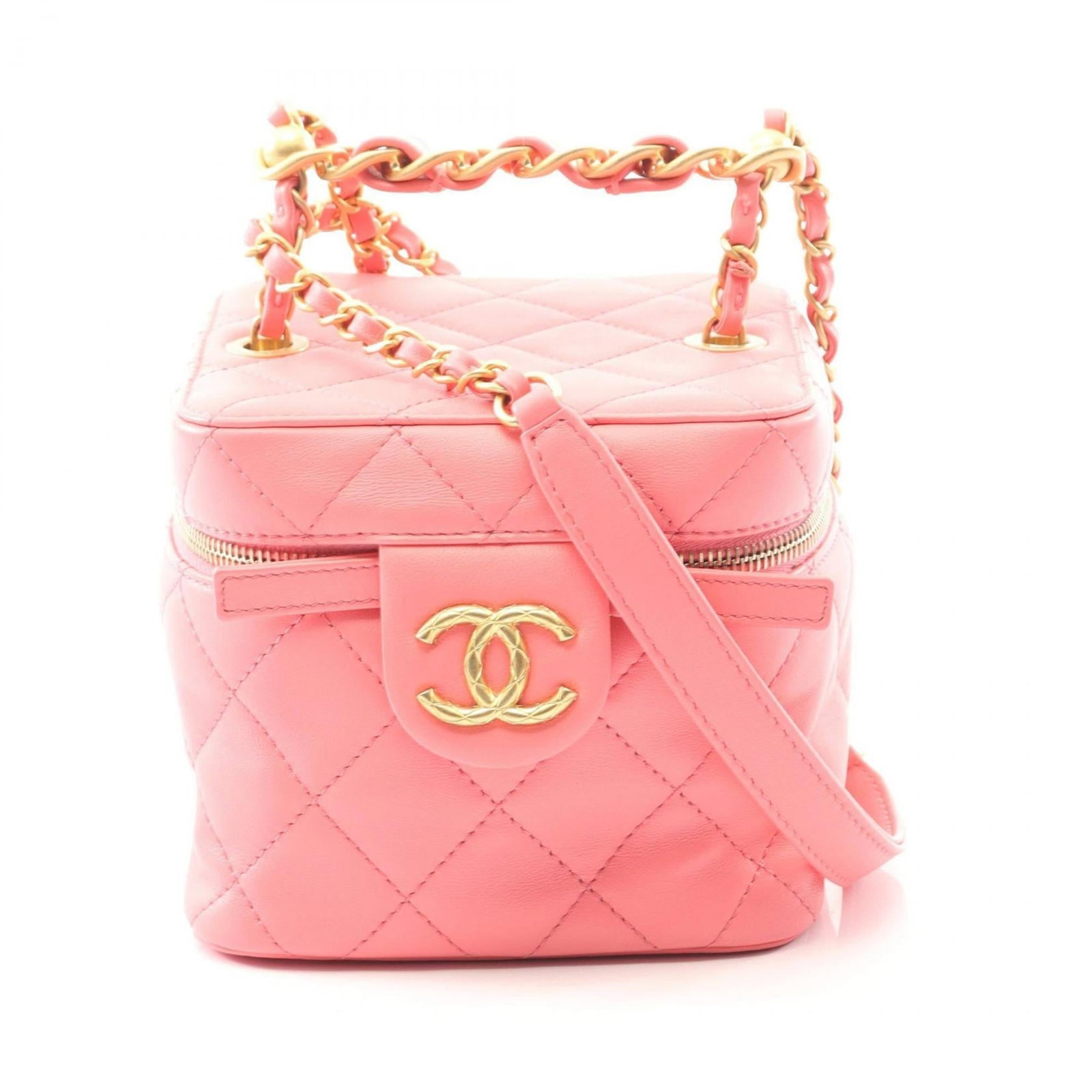 Shoulder Bag Leather Chanel: Shoulder Bag Leather Chanel This pink lambskin shoulder bag from Chanel features a classic design with a timeless look. Made from high-quality leather, its sleek shape and elegant color make it a