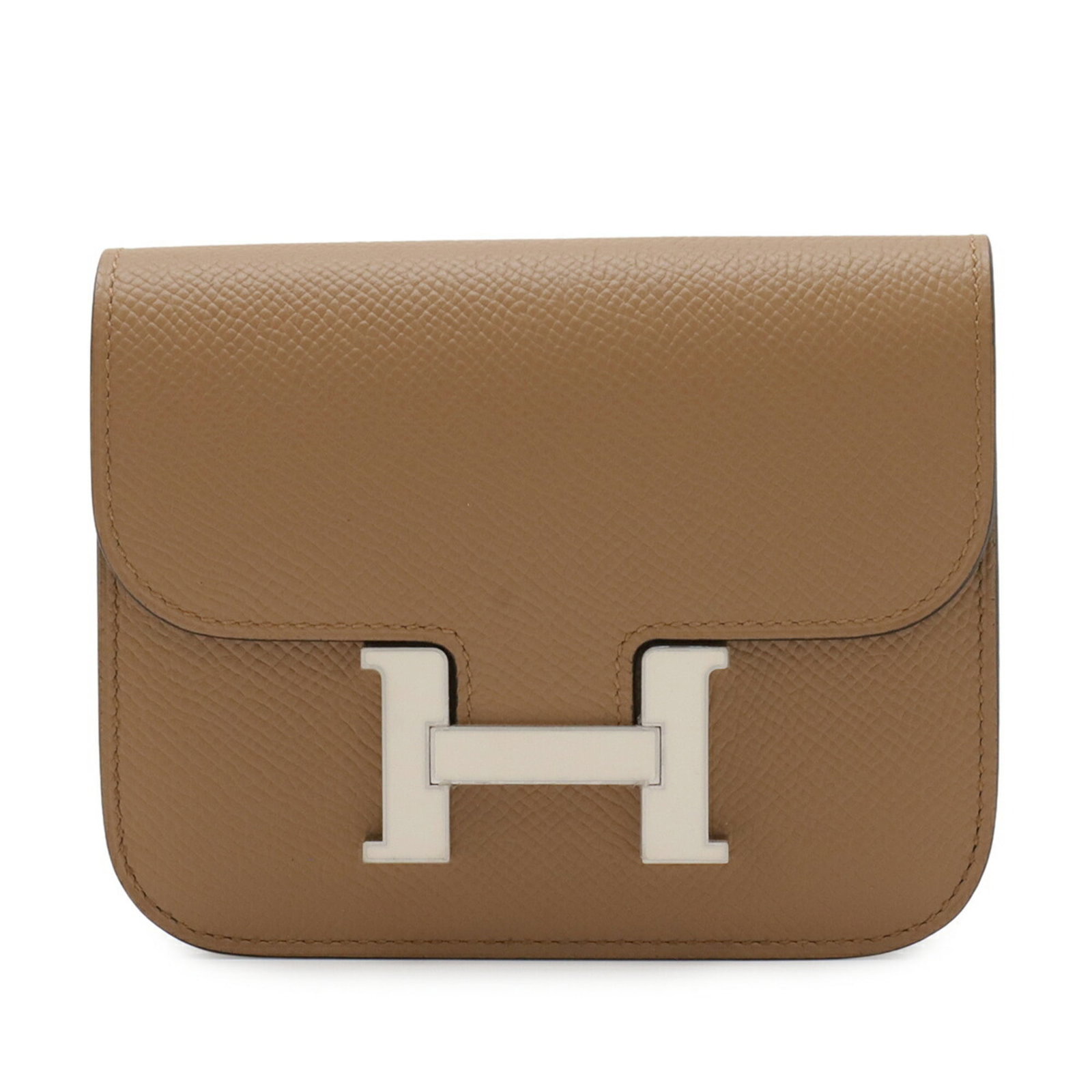 Bi fold Epsom Leather Hermes Wallet: Bi fold Epsom Leather Hermes Wallet Epsom leather provides a luxurious feel to this bi-fold wallet from Hermes, crafted in France with a classic design. The beige color and 10.5cm x 12.5cm dimensions