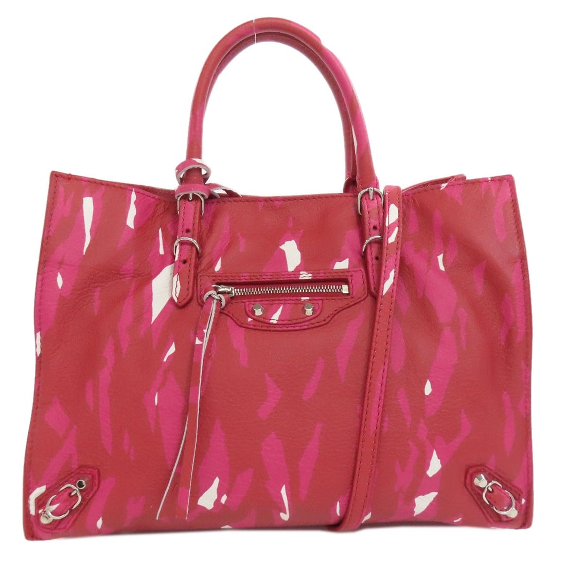 Balenciaga 410238 Paper Mini 2Way Handbag Calf: Balenciaga 410238 Paper Mini 2Way Handbag Calf Pink Balenciaga 410238 Paper Mini 2Way Handbag in Calf Leather. This pink handbag features a 2-way design, showcasing its sleek and modern aesthetic.