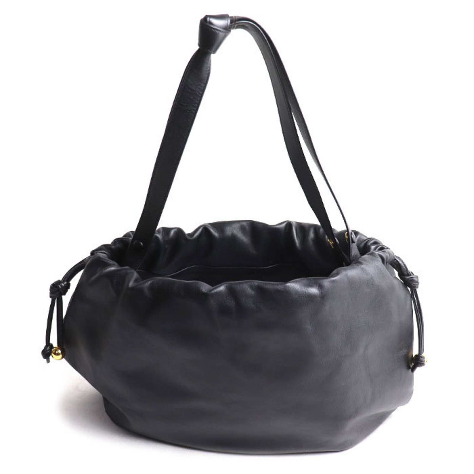 Bottega Veneta Shoulder Bag Leather: Bottega Veneta Shoulder Bag Leather Bottega Veneta's sleek shoulder bag is crafted from rich calfskin leather, finished in classic black. The timeless design is complemented by gold-toned hardware,
