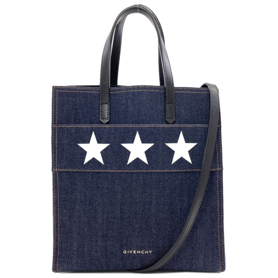 Stargate Handbag Denim 2Way Givenchy: Stargate Handbag Denim 2Way Givenchy Stargate Handbag Denim 2Way Givenchy features a unique denim exterior with a striking blue color. The bag's open closure and detachable strap add to its