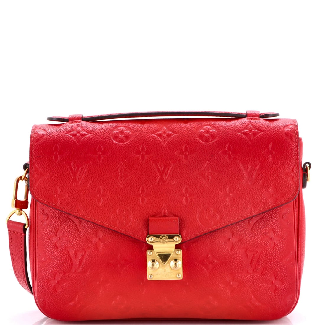 Empreinte Leather Pochette Monogram Vuitton Louis: Empreinte Leather Pochette Monogram Vuitton Louis Red Louis Vuitton Pochette Metis Monogram Empreinte Leather Cross Body Bag with Gold Hardware. This cross body bag features a striking red exterior wi