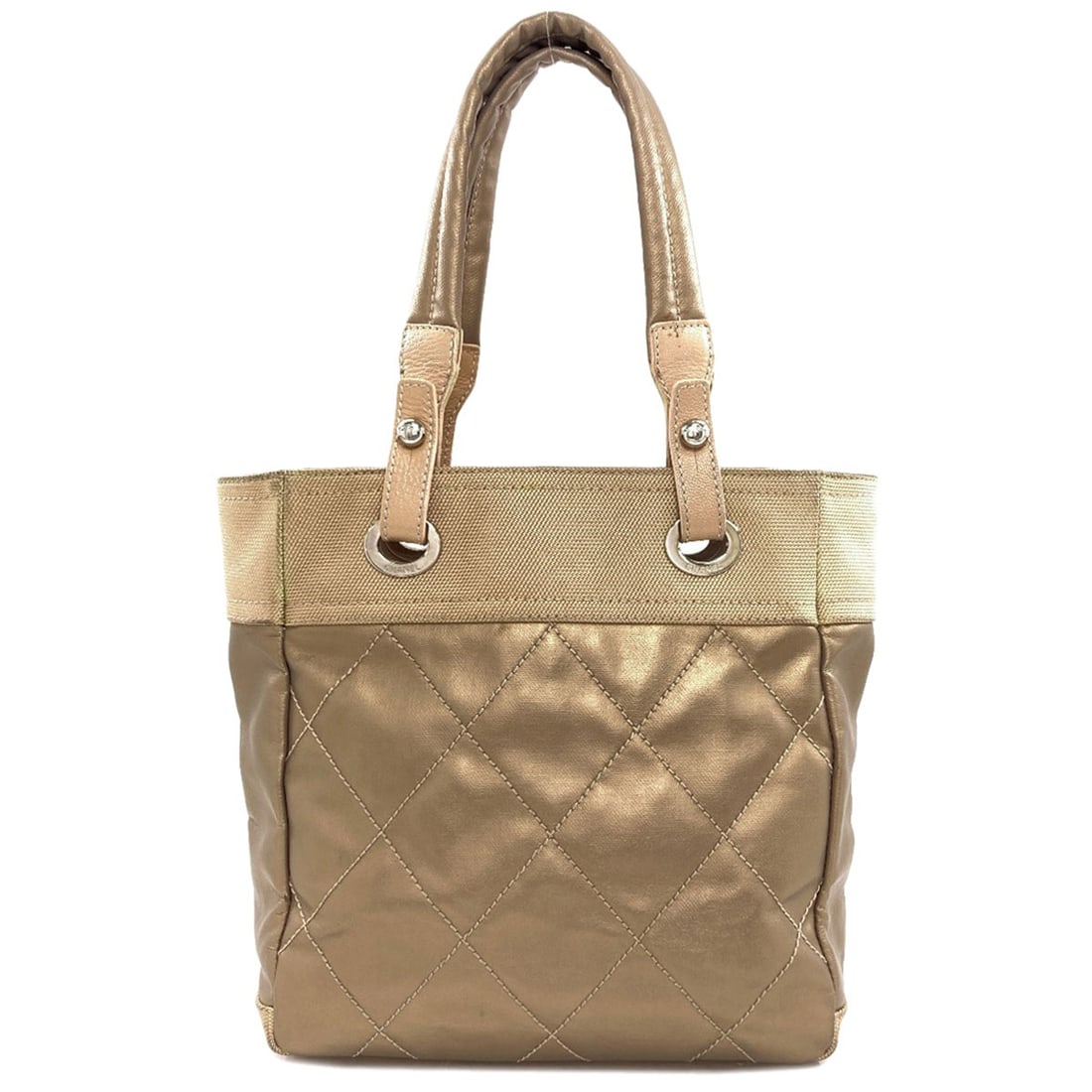 Chanel Pali Biarritz Pm Silverhardware Tote Bag Canvas Leather: Chanel Pali Biarritz Pm Silverhardware Tote Bag Canvas Leather Gold hardware adorns the canvas exterior of this Chanel Pali Biarritz Pm tote bag, adding a touch of elegance to its classic design. The 