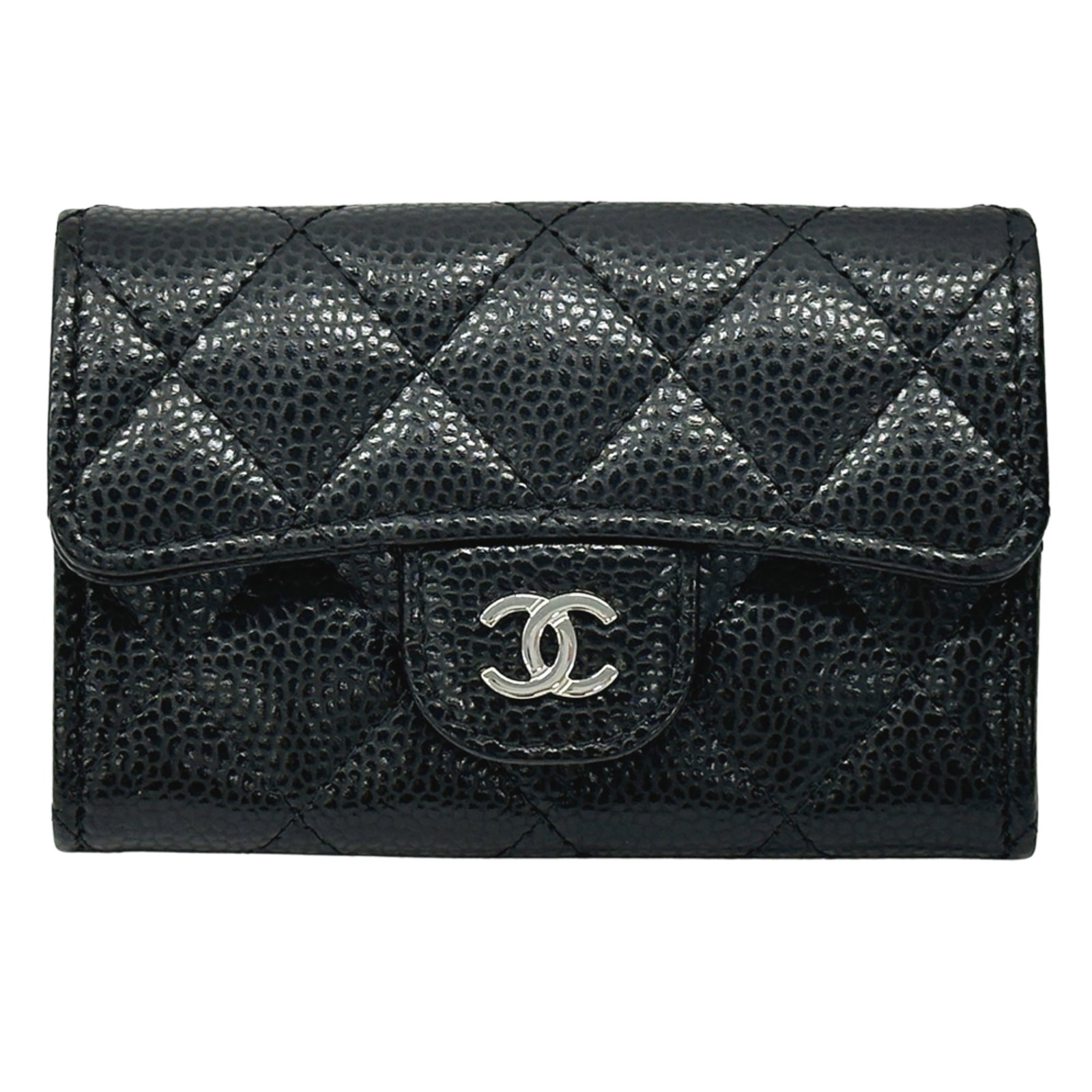 Card Case Calfskin Grained Chanel: Card Case Calfskin Grained Chanel Card Case Calfskin Grained Chanel is made from high-quality grained calfskin, a classic material for Chanel's iconic accessories. Its sleek black design and precise d