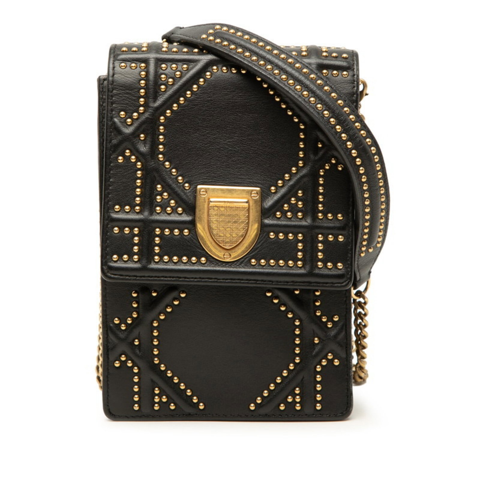 Shoulder Bag Leather Christian Dior: Shoulder Bag Leather Christian Dior Black leather shoulder bag with gold accents from Christian Dior, measuring 17cm x 11.5cm x 6.5cm. This stylish bag features a sleek design and premium leather cons
