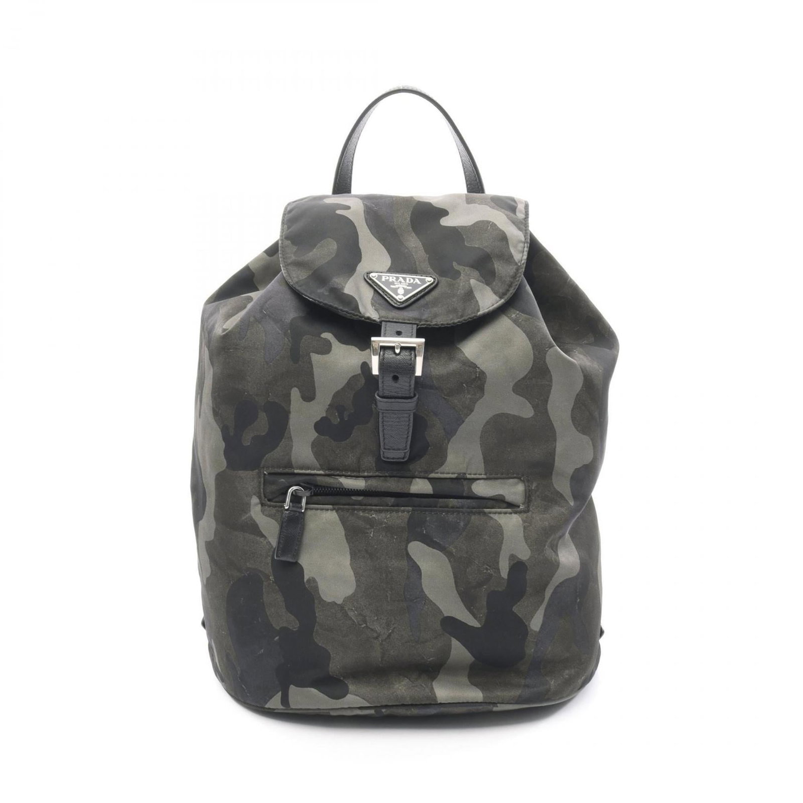 Nylon Leather Prada Backpack: Nylon Leather Prada Backpack Saffiano leather makes this Prada backpack durable and long-lasting, while the nylon material adds a touch of modernity. The backpack's green and multi-color design gives