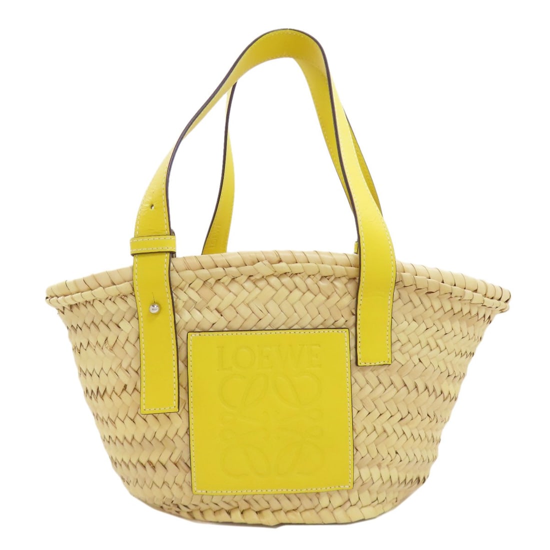 Small Raffia Handbag Bag Loewe Basket: Small Raffia Handbag Bag Loewe Basket Yellow Raffia Handbag with Open Closure, 7.5" Height and 7.9-14.2" Width. This small, open-fronted handbag is made from high-quality raffia material and features