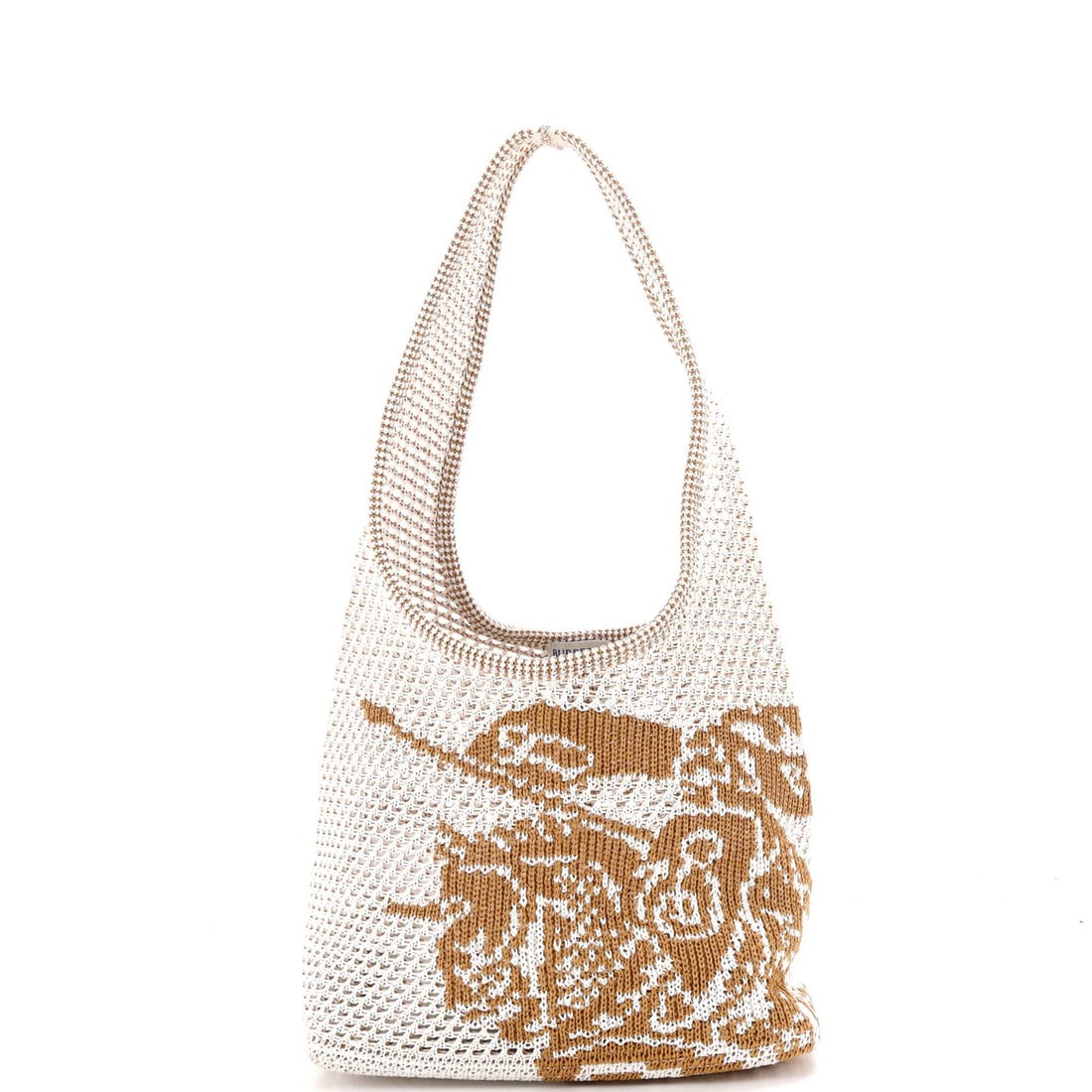 Shoulder bag Crochet Small Burberry EKD: Shoulder bag Crochet Small Burberry EKD Small, neutral-colored Burberry shoulder bag made from crocheted viscose exterior, featuring a subtle, textured look. The bag's exterior shows minor wear and