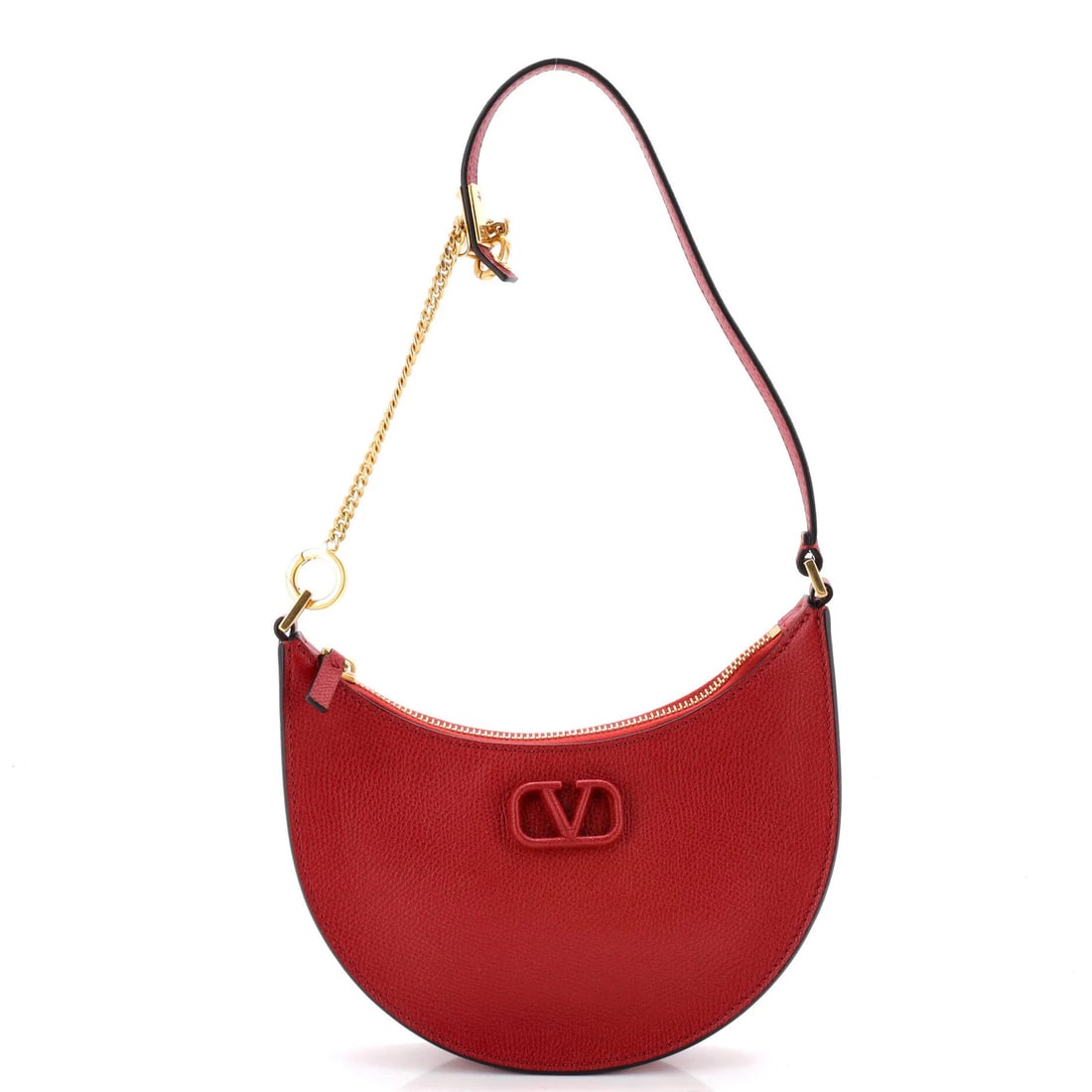 Garavani VLogo Mini Hobo Leather Valentino: Garavani VLogo Mini Hobo Leather Valentino Miniature in size, the Garavani VLogo Hobo Leather Mini from Valentino Garavani boasts a striking red exterior, complemented by a matching interior. The