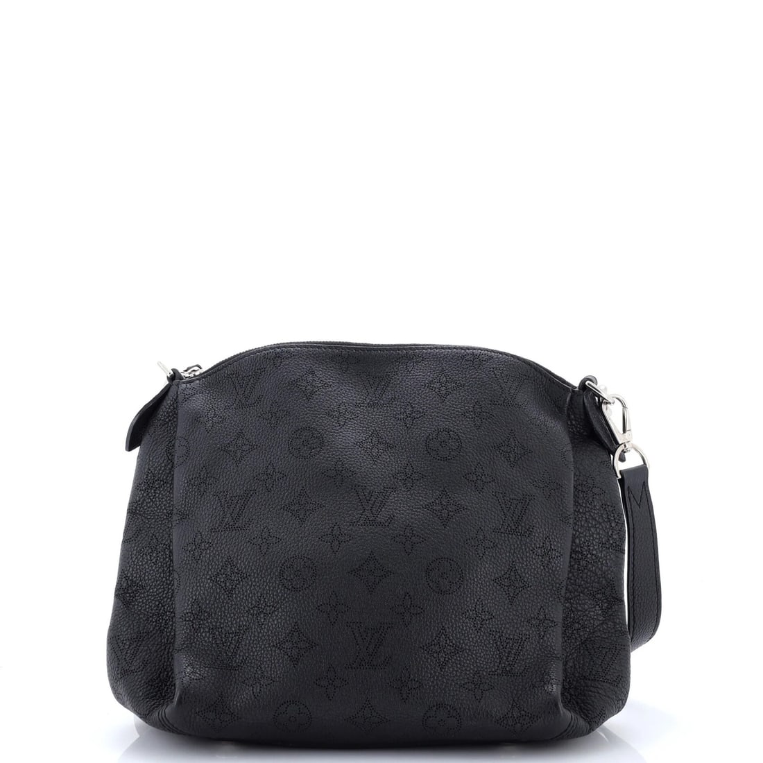 Handbag Mahina Leather Louis Vuitton Babylone: Handbag Mahina Leather Louis Vuitton Babylone Handbag Mahina Leather Louis Vuitton Babylone features a classic black exterior with minor scuffs and creases, and a neutral microfiber interior. The
