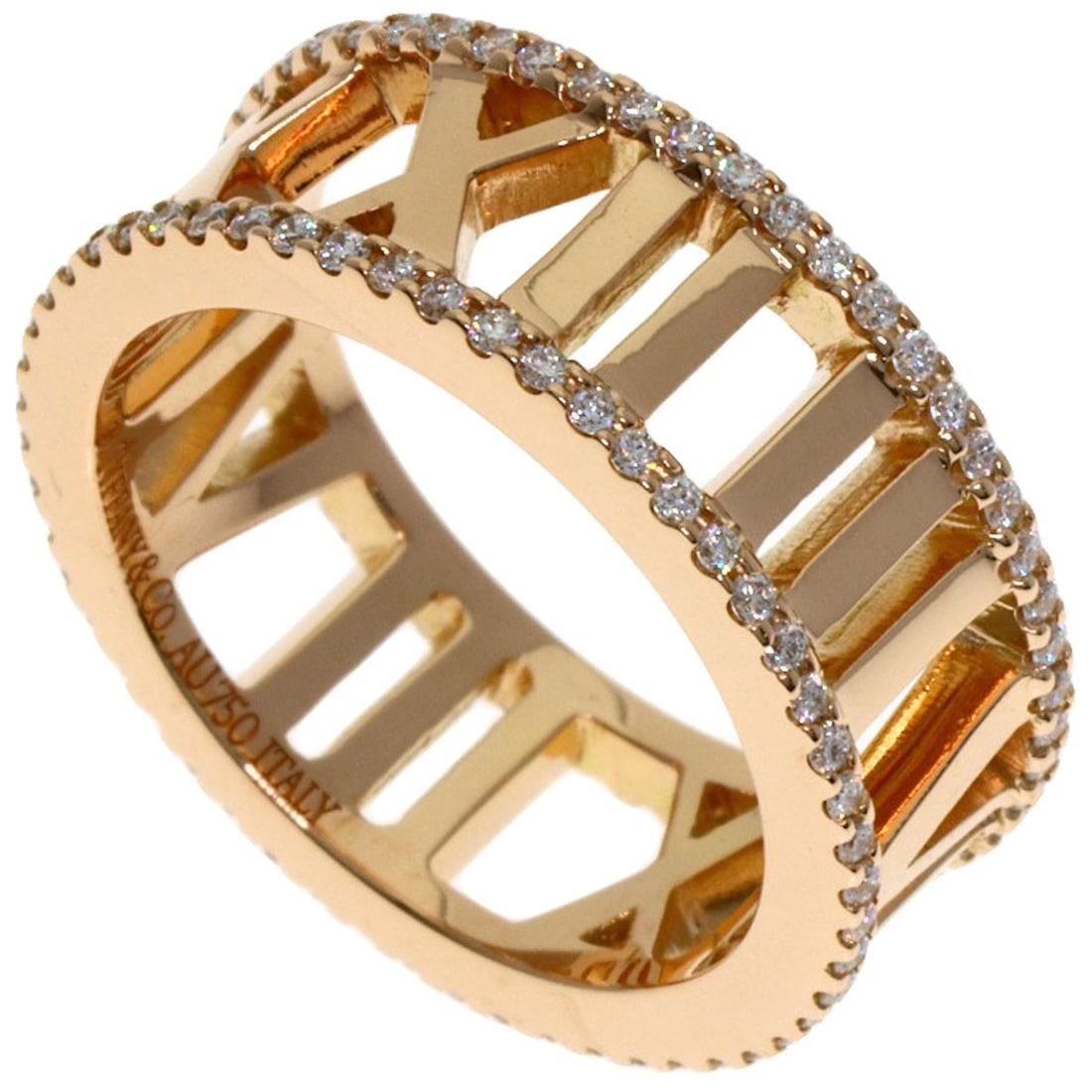 Tiffany Open Diamond Ring K18 Pink Gold: Tiffany Open Diamond Ring K18 Pink Gold K18 Pink Gold Tiffany Open Diamond Ring, featuring a diamond main stone set in a gold ring with a gold exterior and made from 18k pink gold. This ring boasts a