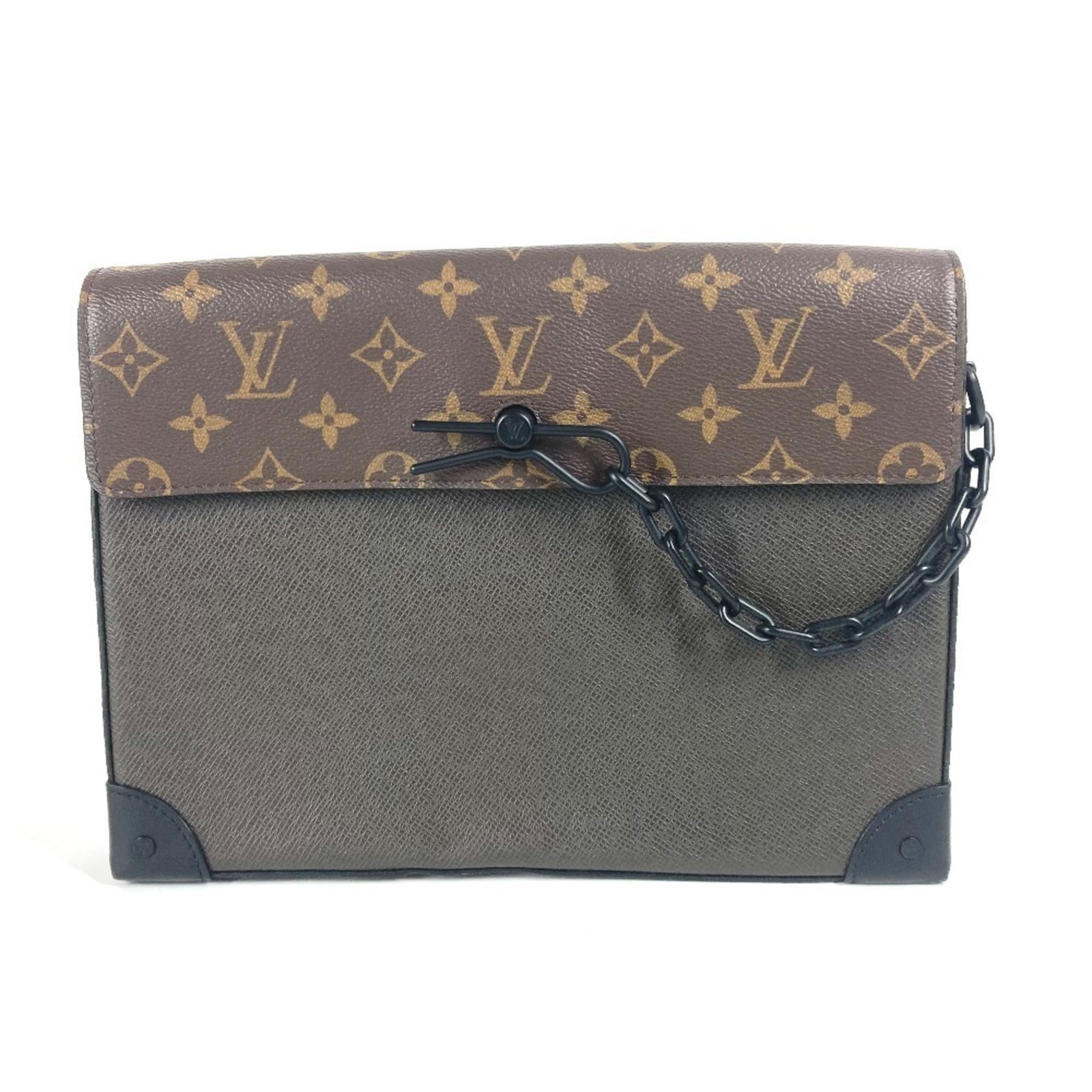 Monogram Canvas Taiga Leather Pouch Pochette Bag Clutch Louis Vuitton: Monogram Canvas Taiga Leather Pouch Pochette Bag Clutch Louis Vuitton Taiga leather and canvas blend in this understated clutches, with the iconic Louis Vuitton monogram adding a touch of sophisticati