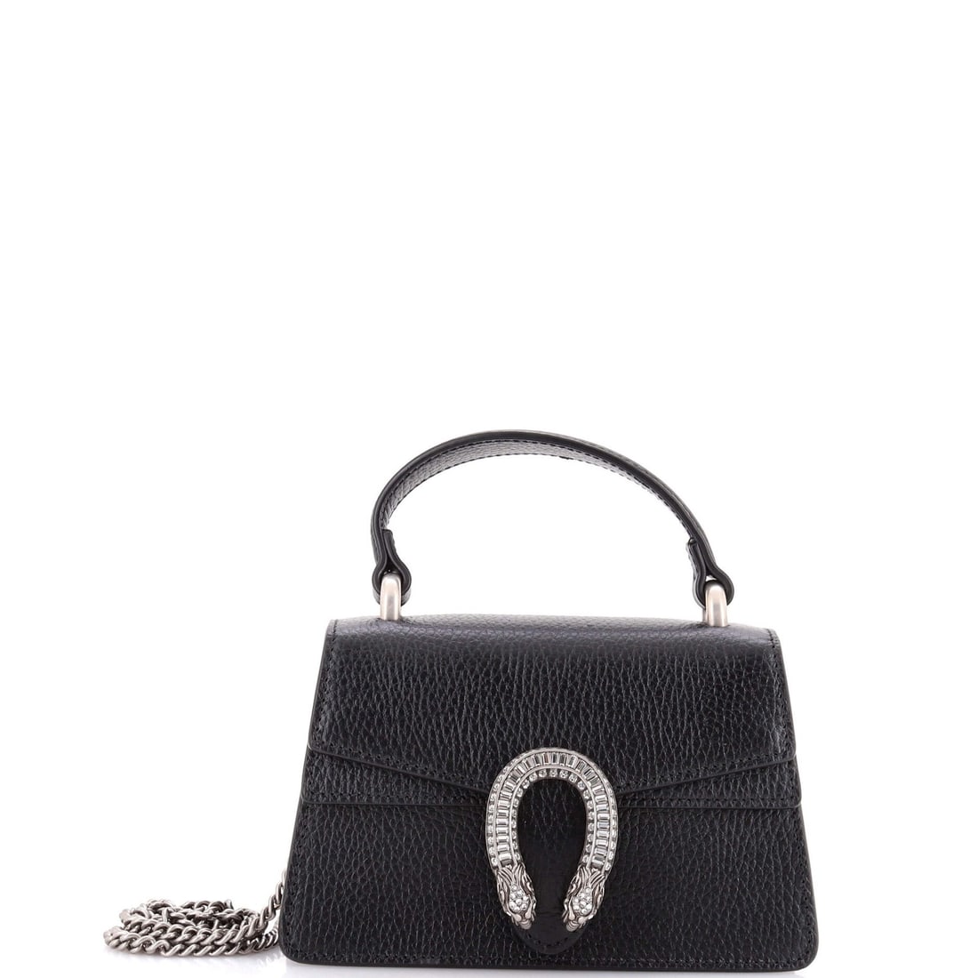 Gucci Dionysus Mini Leather Bag Top with Crystals: Gucci Dionysus Mini Leather Bag Top with Crystals Black leather exterior with crystals, a chic and eye-catching design, makes this Gucci Dionysus Mini Top Handle Bag a stylish addition to any collecti