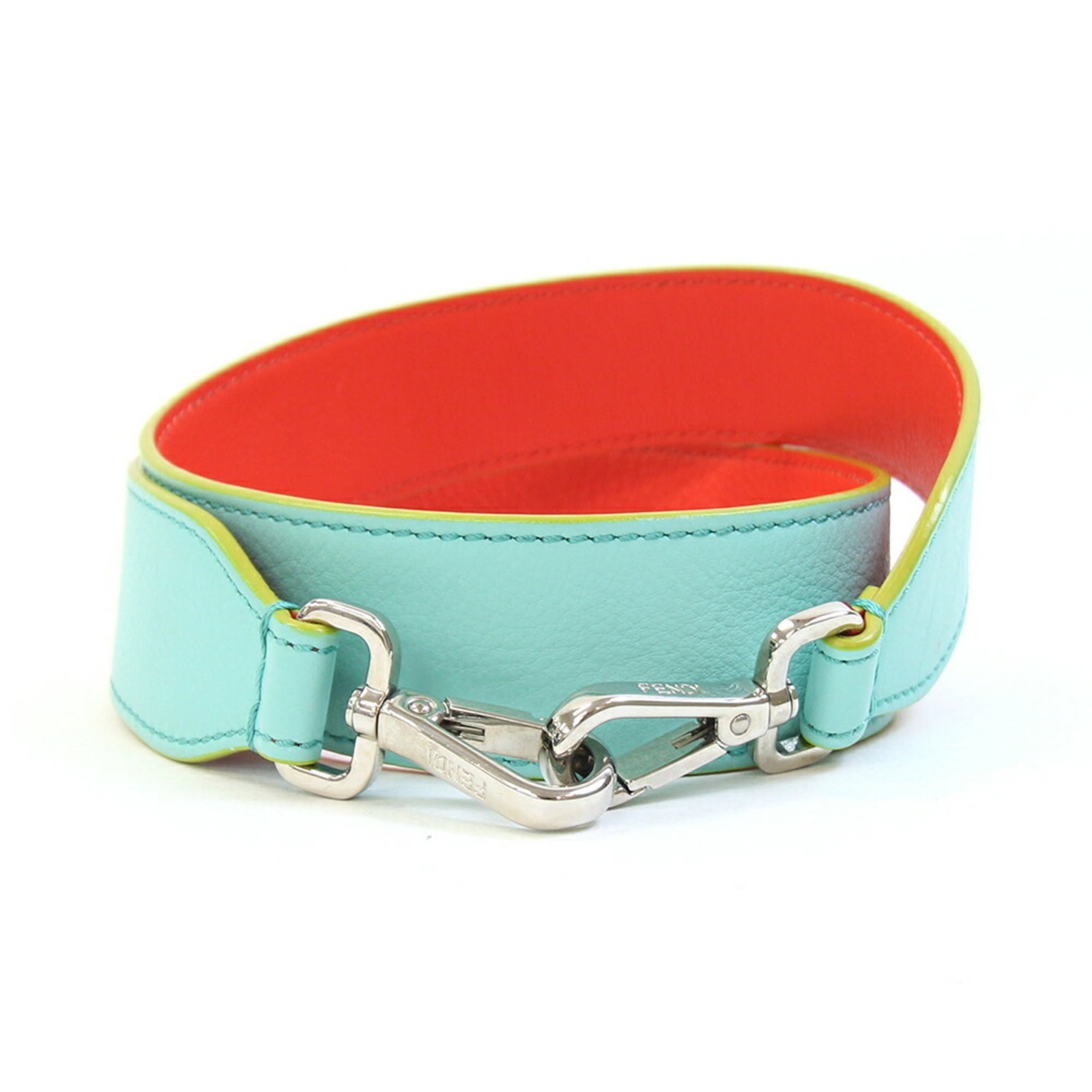 Strap Leather Fendi: Strap Leather Fendi Strap Leather Fendi is a unique piece featuring a striking light green, red, and yellow color combination. Made from high-quality leather, this strap measures 90cm x 4cm and is a