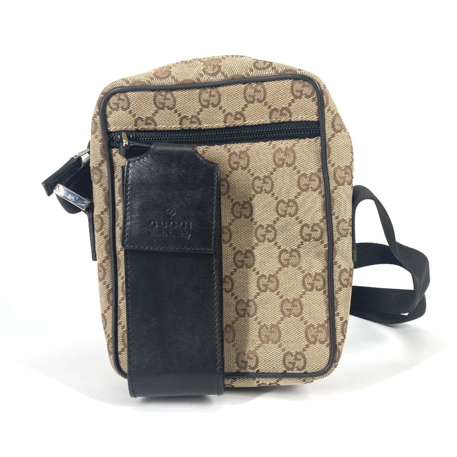 Canvas Leather Shoulder Bag Pochette Pouch Gucci: Canvas Leather Shoulder Bag Pochette Pouch Gucci Canvas Leather Shoulder Bag Pochette Pouch Gucci is a classic design featuring canvas and leather materials, with a signature and a beige, brown color 