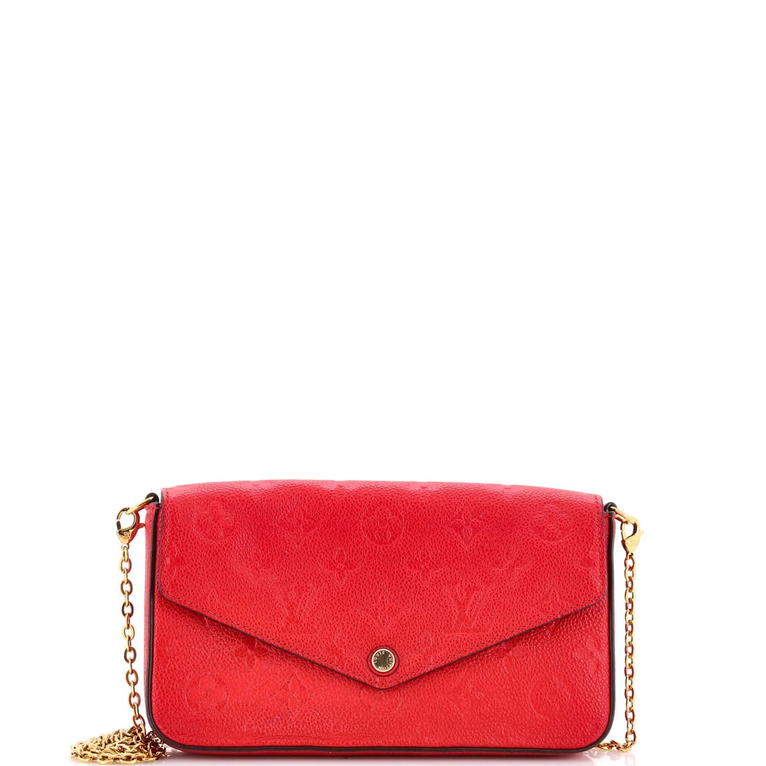 Monogram Empreinte Leather Louis Vuitton Felicie Pochette: Monogram Empreinte Leather Louis Vuitton Felicie Pochette This Louis Vuitton Felicie Pochette features a striking red exterior with Monogram Empreinte leather, adding a pop of color to any outfit. The