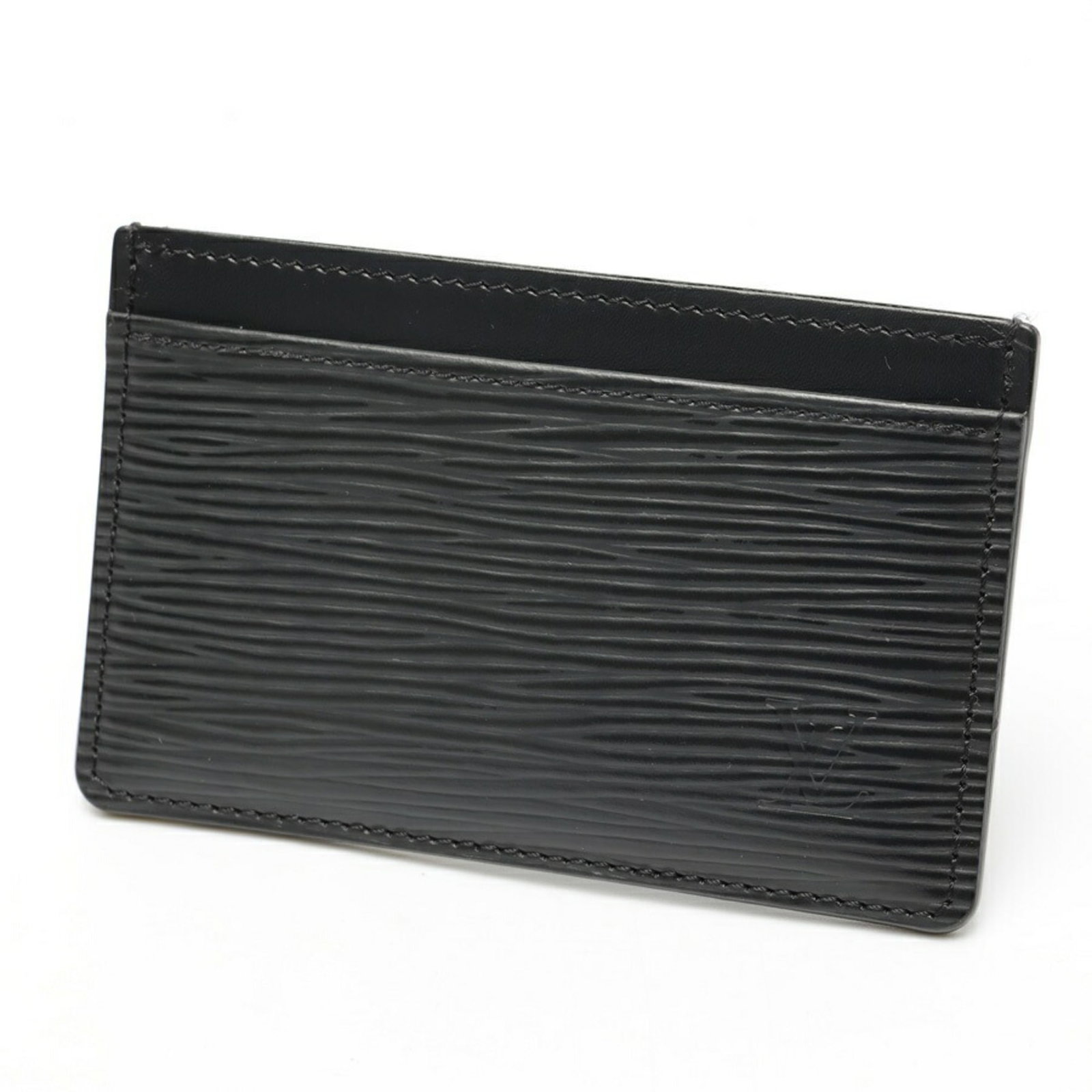Epi Leather Card Case Louis Vuitton: Epi Leather Card Case Louis Vuitton Epi leather card case from Louis Vuitton, crafted in Spain, features a sleek black design with a signature. Made from high-quality Epi leather, this card case measu