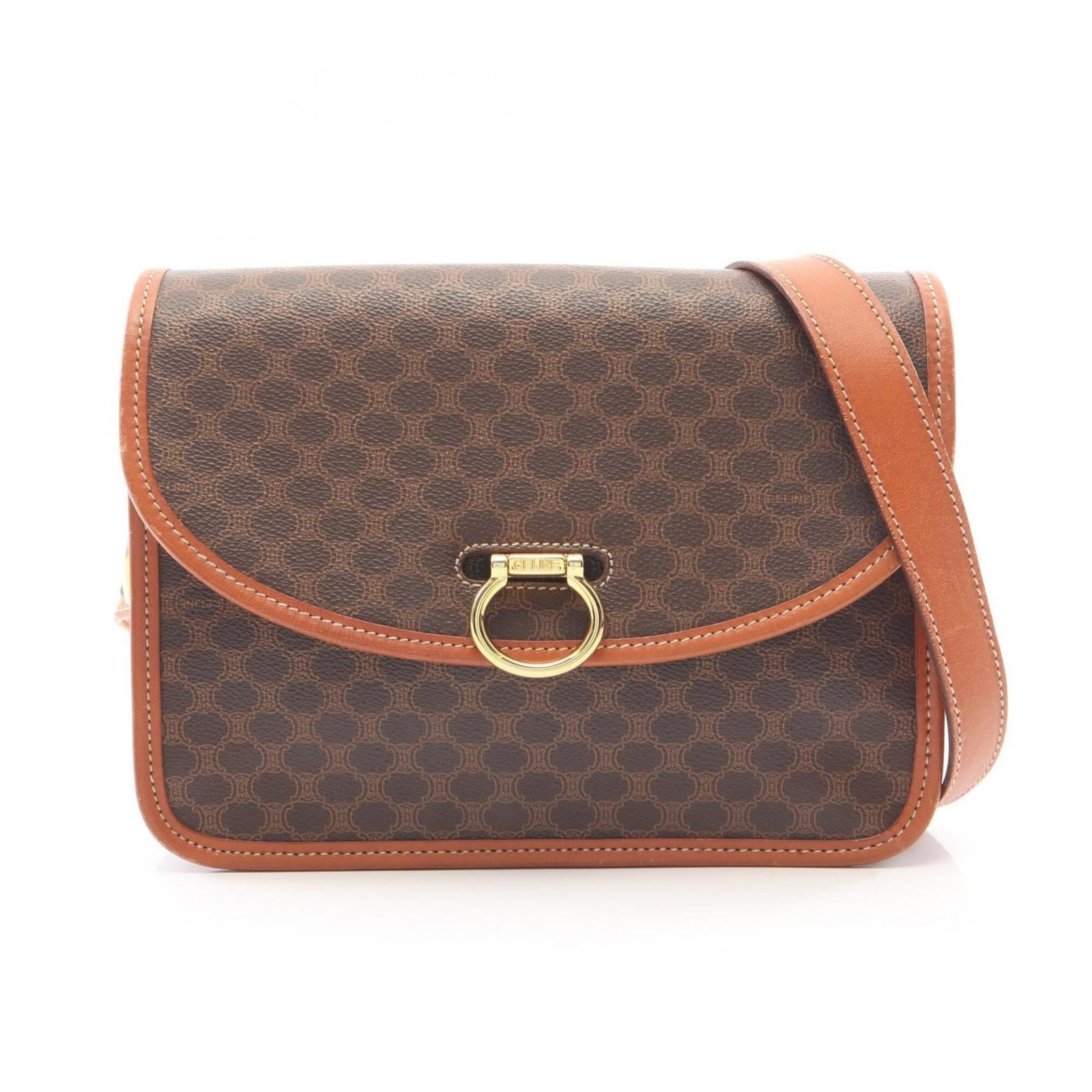 Shoulder Bag Leather Coated Celine Canvas: Shoulder Bag Leather Coated Celine Canvas Coated canvas and leather come together in this stylish shoulder bag from Celine, with a classic brown color and precise measurements of 17cm x 24cm x 6.69''