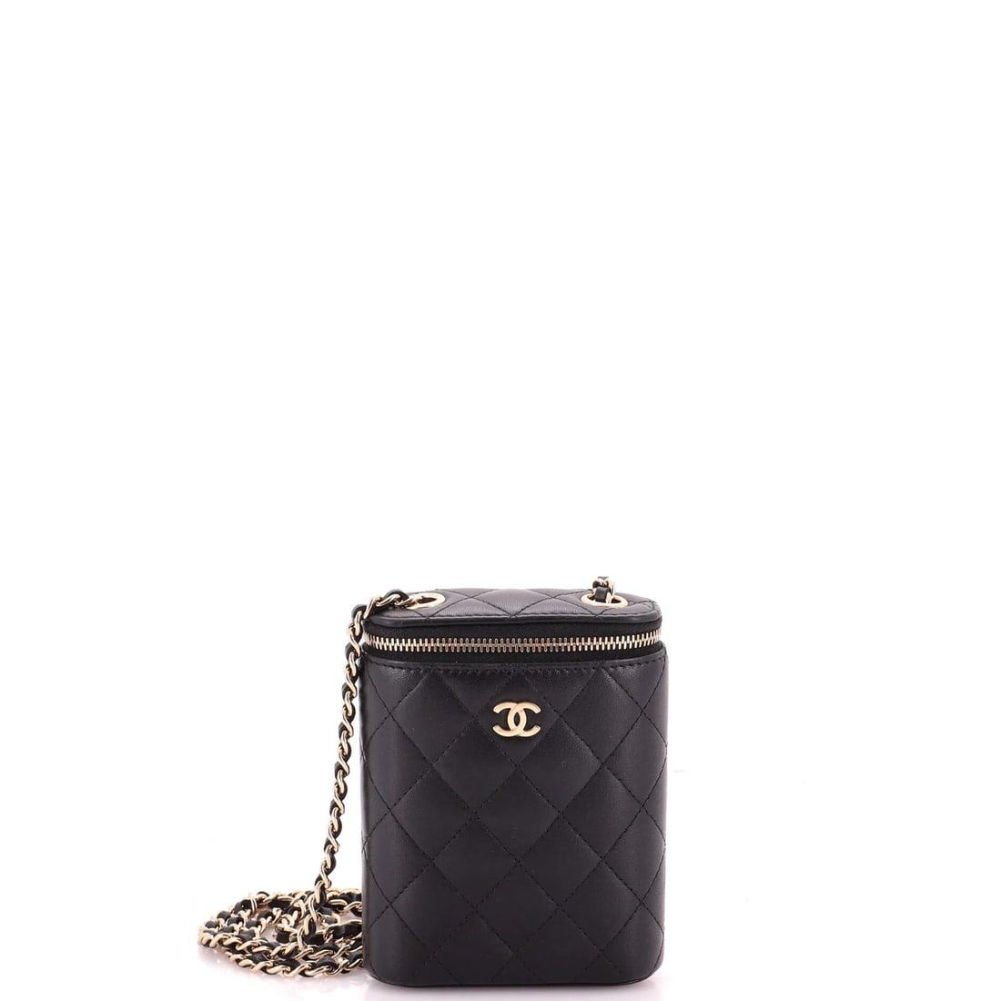 Vertical Classic Quilted Lambskin Small Case Vanity with Chain Chanel: Vertical Classic Quilted Lambskin Small Case Vanity with Chain Chanel Classic elegance is at your fingertips with this Vertical Classic Quilted Lambskin Small Case Vanity from Chanel. Featuring a time