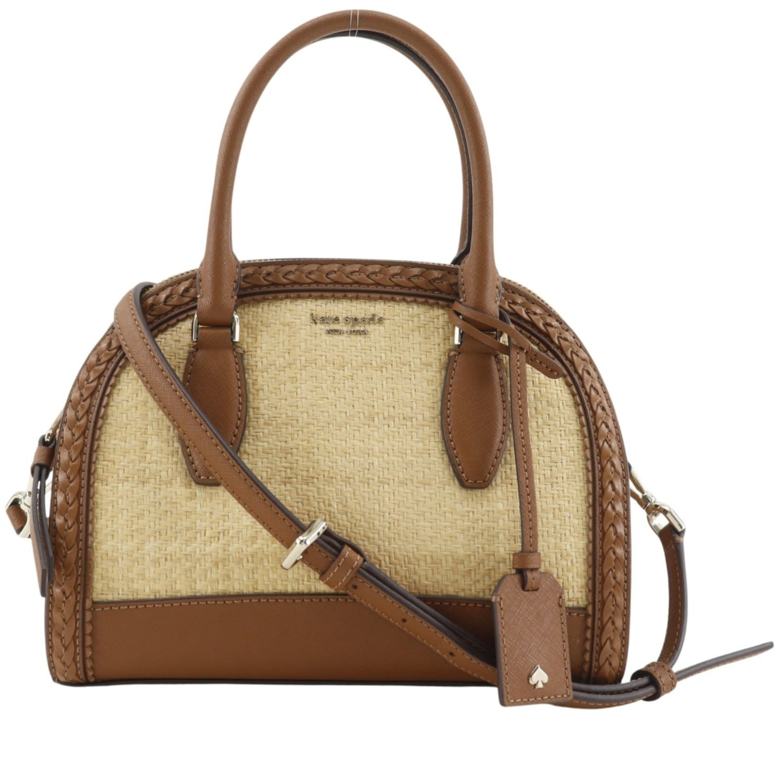 Kate Spade Handbag Straw Leather: Kate Spade Handbag Straw Leather Straw leather handbag with a classic design, featuring a brown color and a sturdy 550g weight. The bag measures 19cm x 24cm x 12cm and comes with a 9cm handle drop