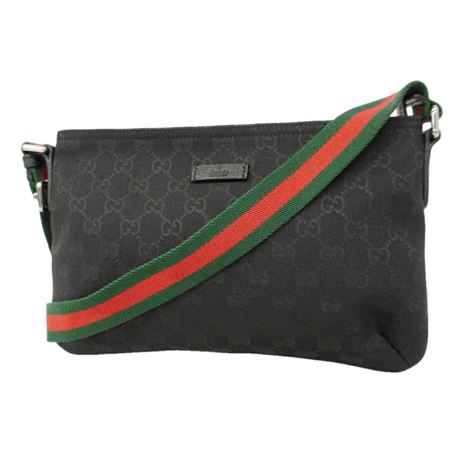 Shoulder Bag Canvas: Shoulder Bag Canvas This black canvas shoulder bag from Gucci features a sleek design with silver hardware, making it a stylish accessory for everyday use. Measuring 19cm x 29cm x 3cm, it has a