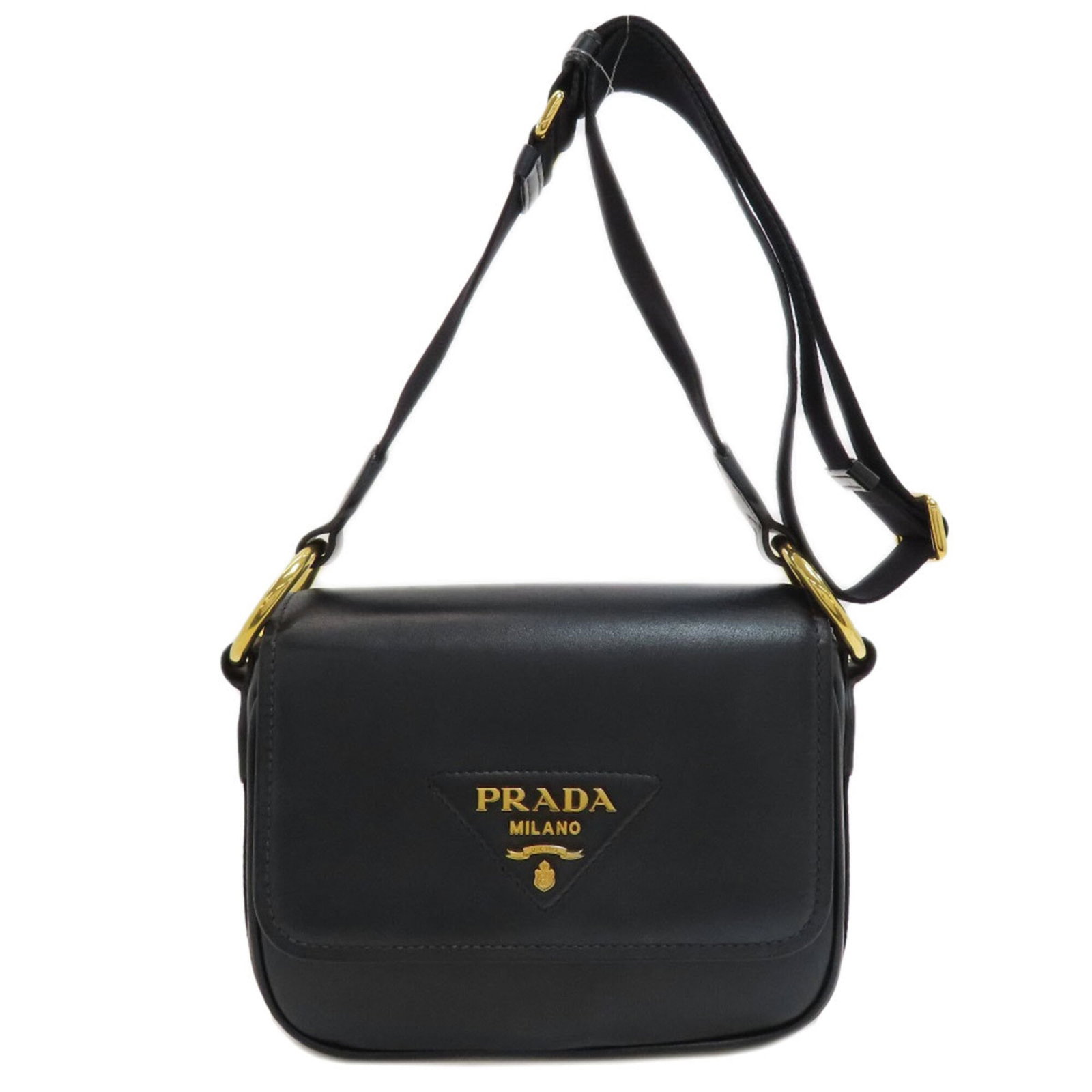 Shoulder Bag Leather Prada: Shoulder Bag Leather Prada Black leather shoulder bag from Prada, measuring 15cm x 18cm x 6cm, with adjustable strap length from 75cm to 118cm. The bag's sleek design and high-quality leather make it 