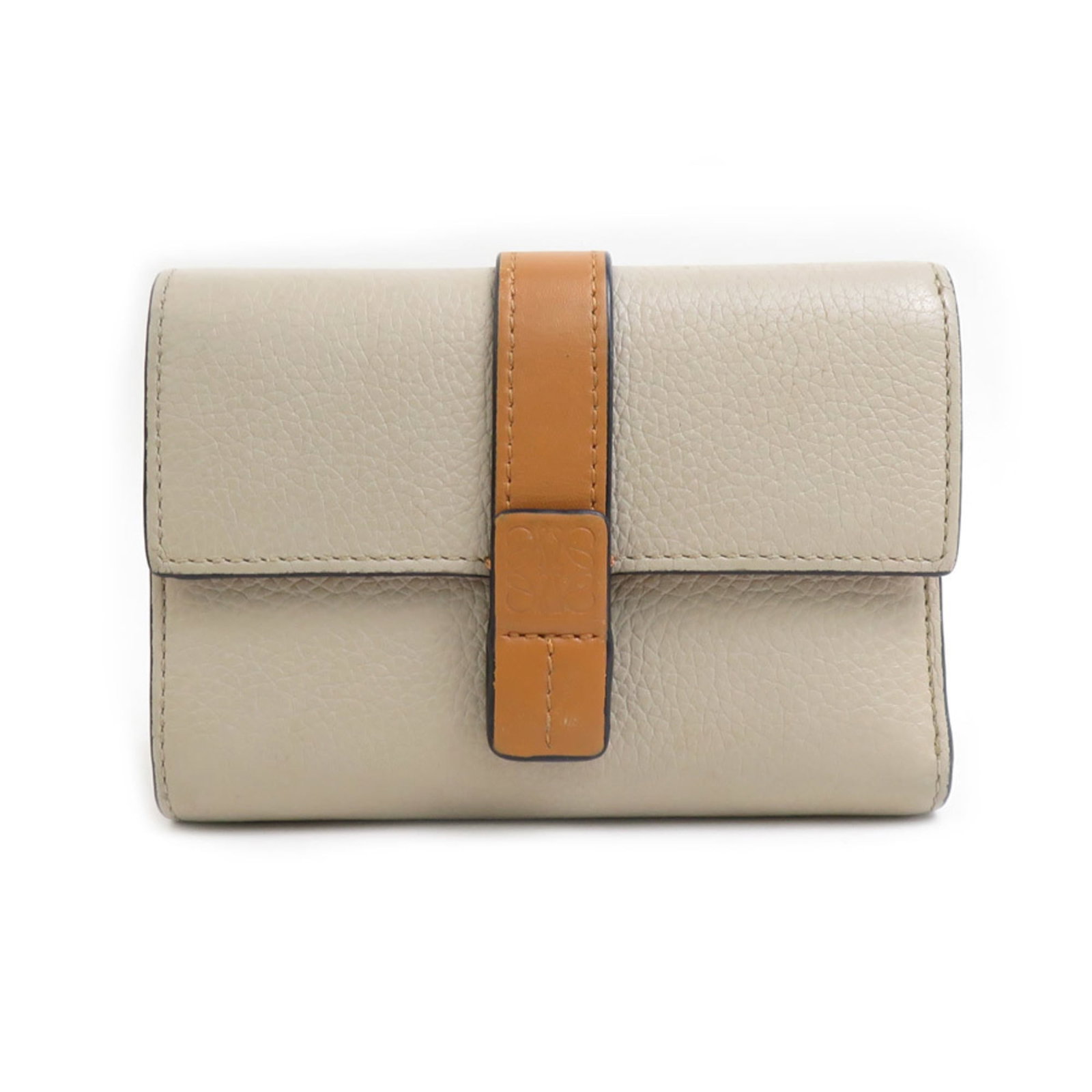 Loewe Wallet (Tri-Fold) Leather: Loewe Wallet (Tri-Fold) Leather Tri-fold leather wallet from renowned brand Loewe, featuring a classic design with a brown, grayish, or pink color option. Measuring 8cm x 11.8cm x 2cm, this wallet is 