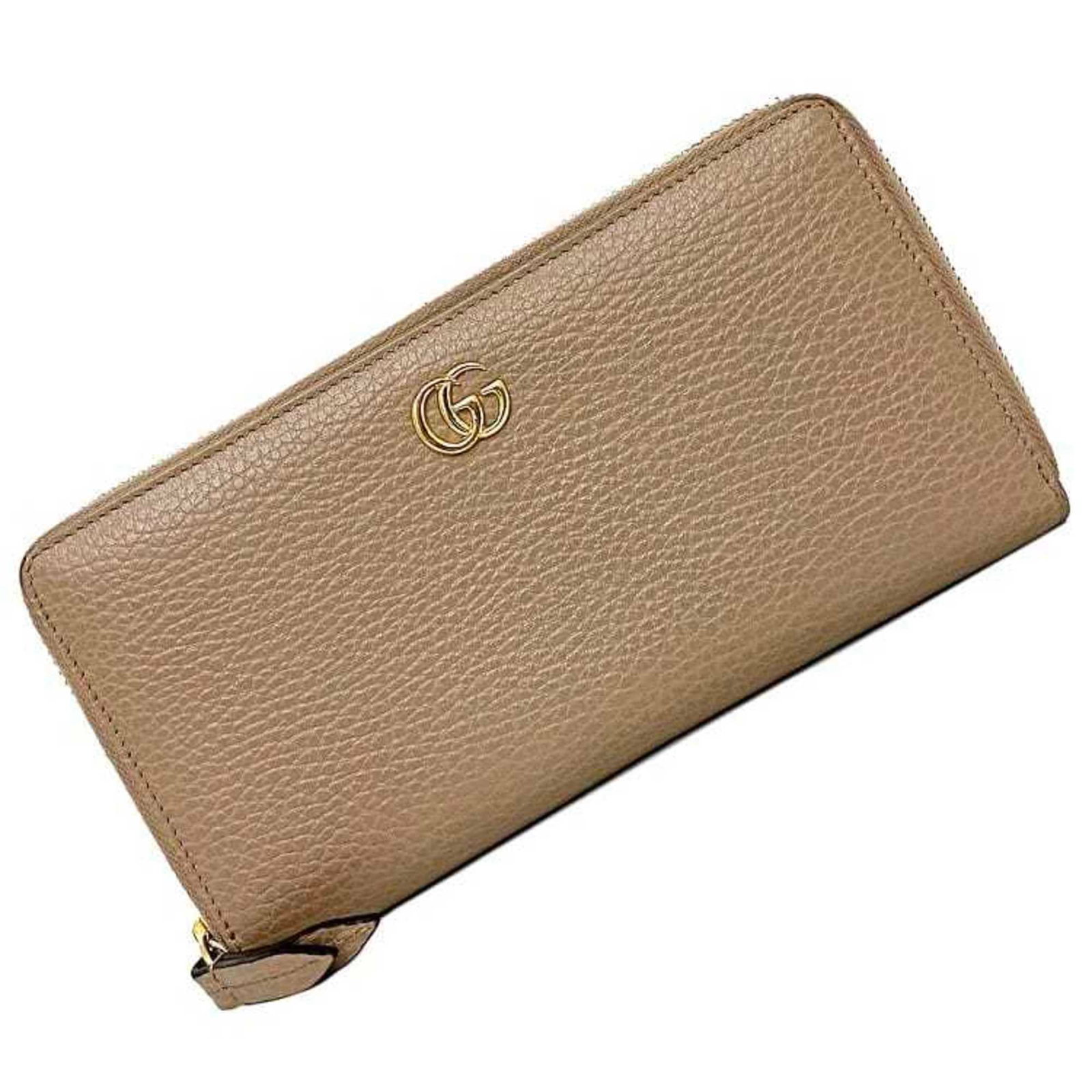 Gucci Long Wallet (Bi-Fold) Leather: Gucci Long Wallet (Bi-Fold) Leather This Gucci Long Wallet (Bi-Fold) Leather features a striking pink beige color and a sleek design, with a zipper closure and multiple inner pockets for organization.