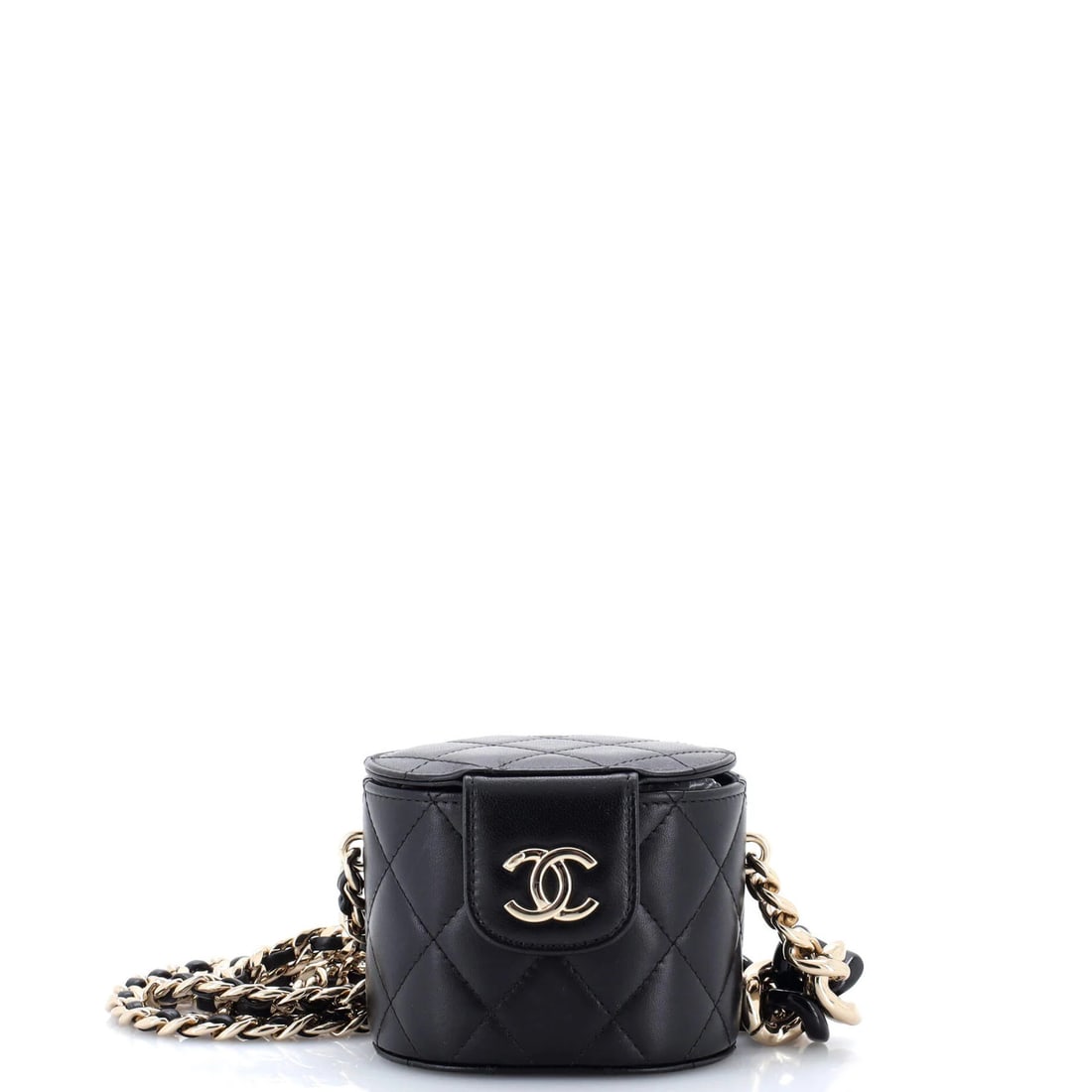 Elegant Quilted Lambskin Mini Chain Case Vanity Tubular Resin Chanel: Elegant Quilted Lambskin Mini Chain Case Vanity Tubular Resin Chanel Black leather quilted lambskin mini cross body bag with elegant tubular resin chain and gold tone hardware, featuring a classic