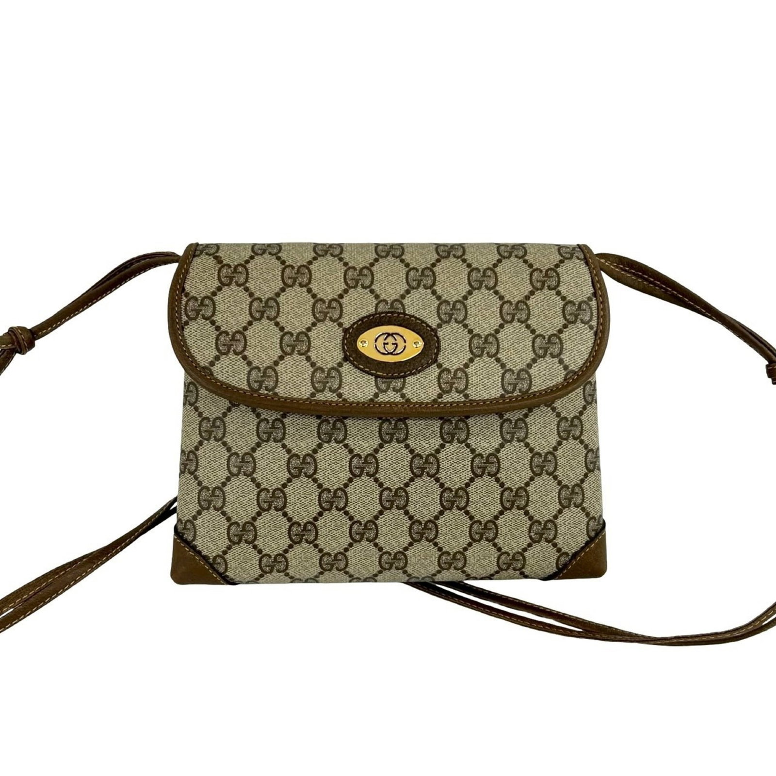 PVC Leather Gucci Bag Shoulder: PVC Leather Gucci Bag Shoulder PVC Leather Gucci Bag Shoulder features a unique blend of materials, combining PVC and leather in a distinctive design. The bag's brown color and compact size make it a