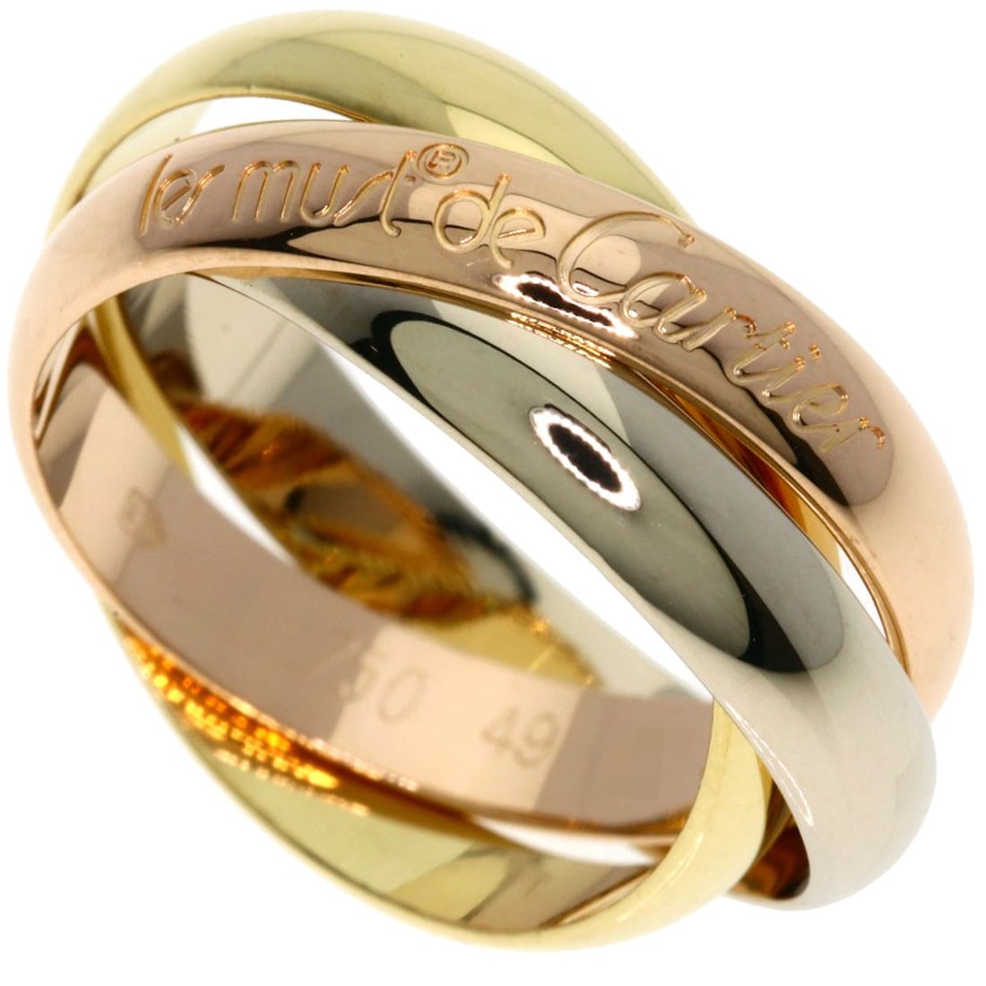 K18 Yellow Gold Pink Gold Ring Cartier Trinity #49: K18 Yellow Gold Pink Gold Ring Cartier Trinity #49 K18 Yellow Gold Pink Gold Cartier Trinity ring boasts a striking combination of two gold tones, creating a unique and eye-catching design. This