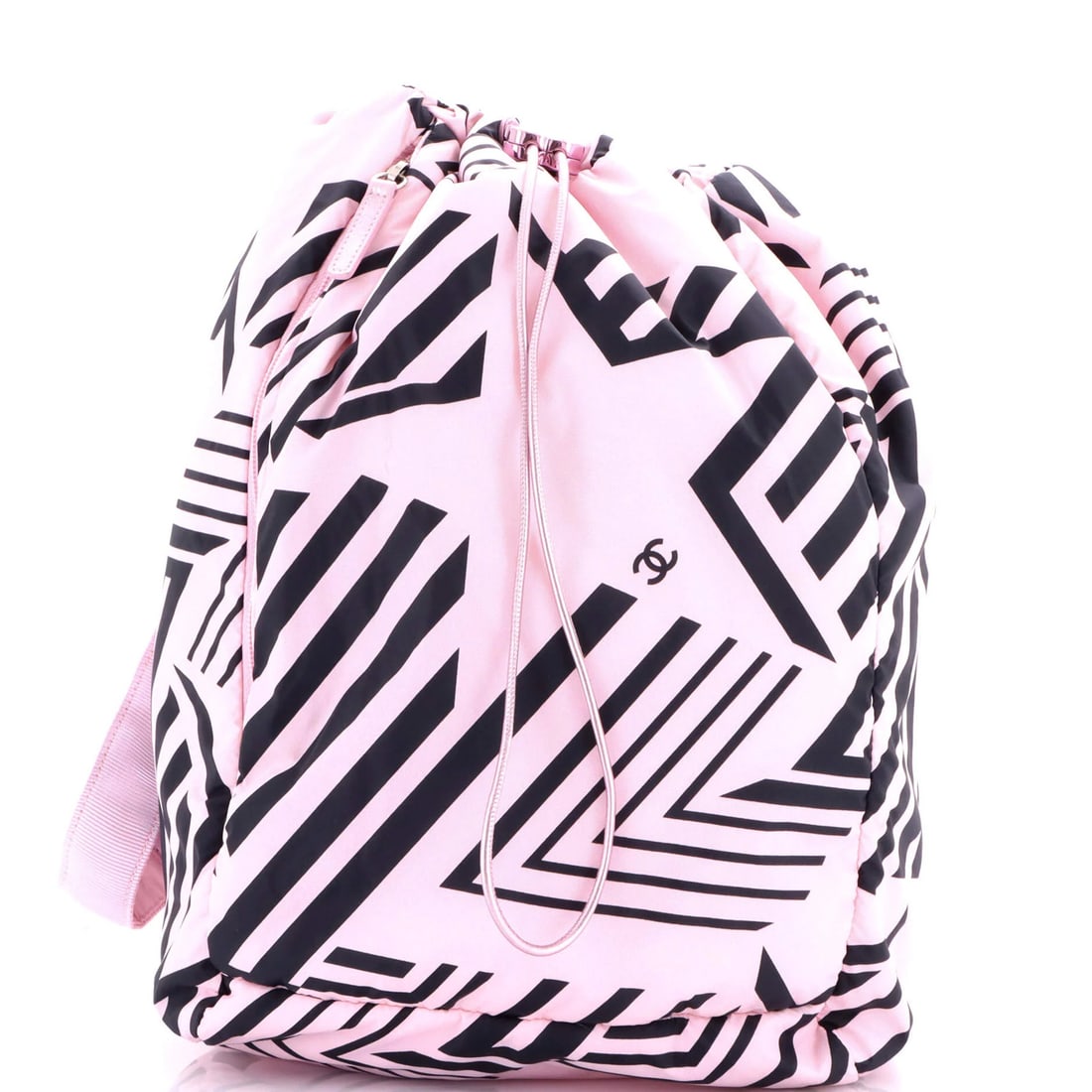 Coco Beach Backpack Printed Nylon: Coco Beach Backpack Printed Nylon The Coco Beach Backpack is a stylish and functional nylon backpack with a vibrant pink exterior and matching interior. Featuring a classic design with a silver-toned 