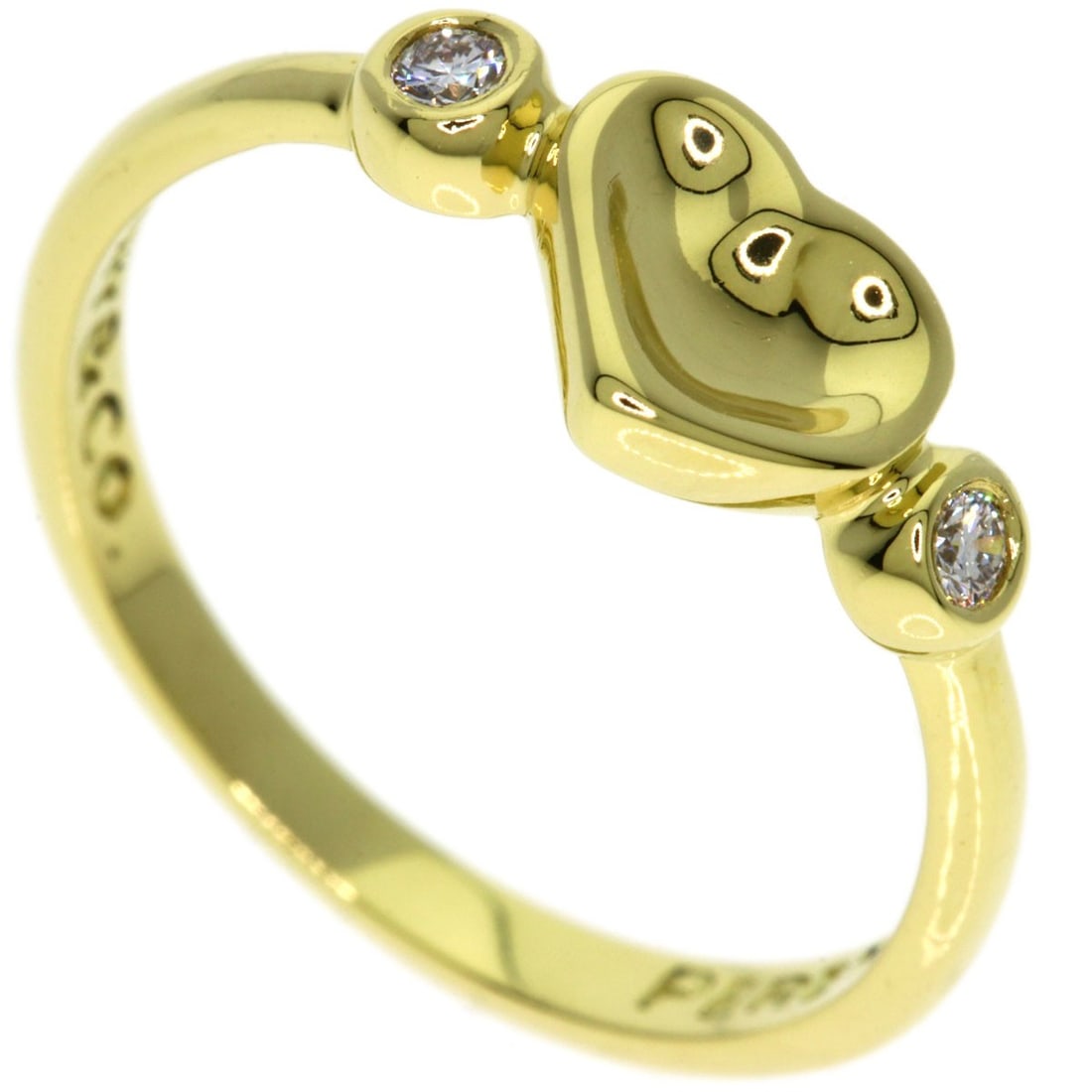 Tiffany Co. Full Heart 2P Diamond K18 Yellow Gold Ring: Tiffany Co. Full Heart 2P Diamond K18 Yellow Gold Ring K18 Yellow Gold Tiffany Co. Full Heart 2P Diamond Ring, featuring a striking full heart design with two diamonds set in 18k yellow gold. This